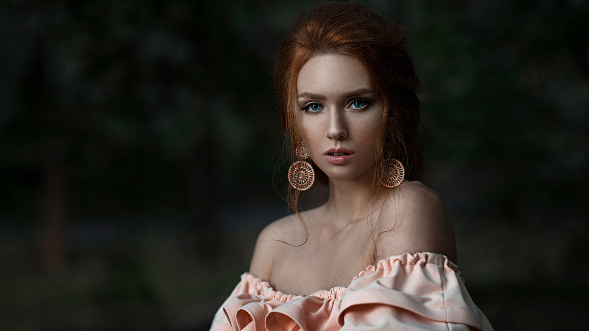 Download mobile wallpaper Redhead, Model, Women, Earrings, Blue Eyes for free.