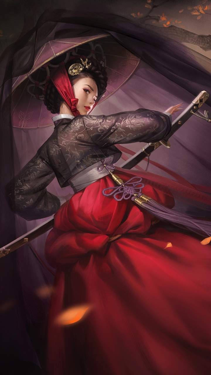 Download mobile wallpaper Fantasy, Oriental, Sword, Katana, Women Warrior, Woman Warrior, Asian Conical Hat for free.