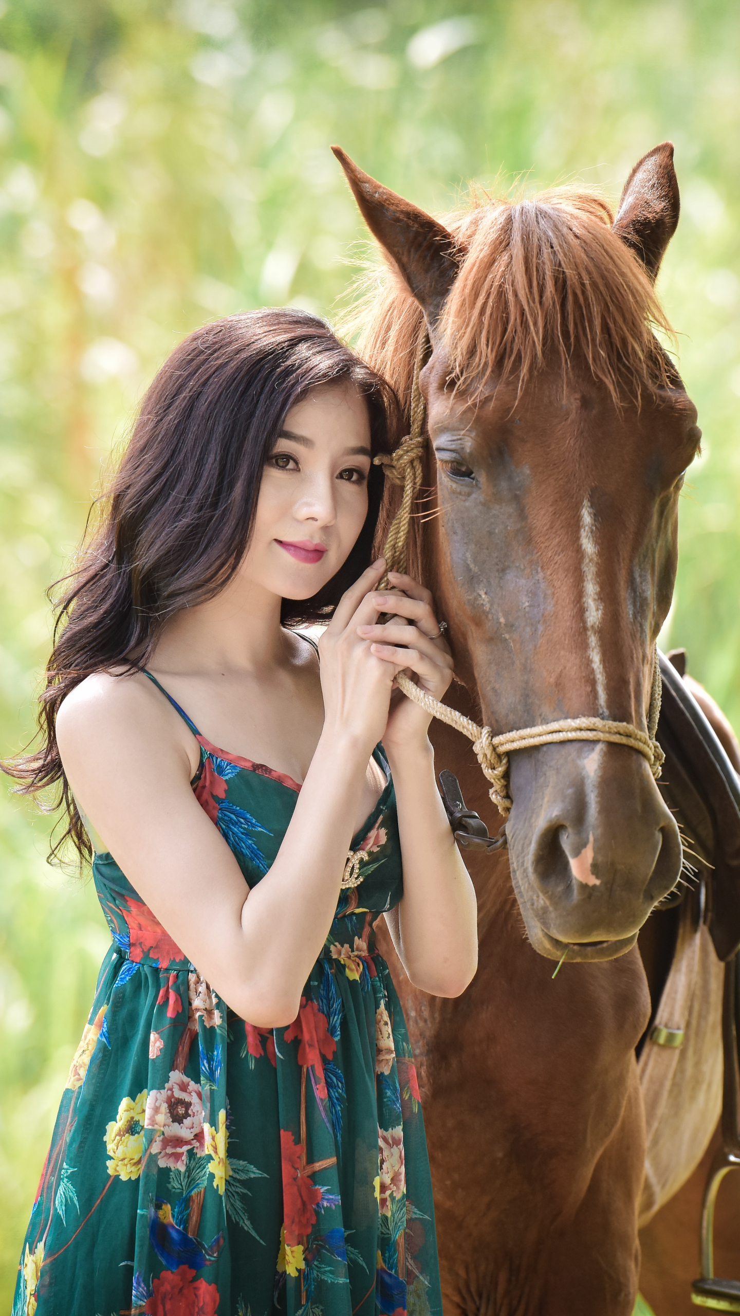 Download mobile wallpaper Horse, Dress, Brunette, Model, Women, Asian, Brown Eyes for free.