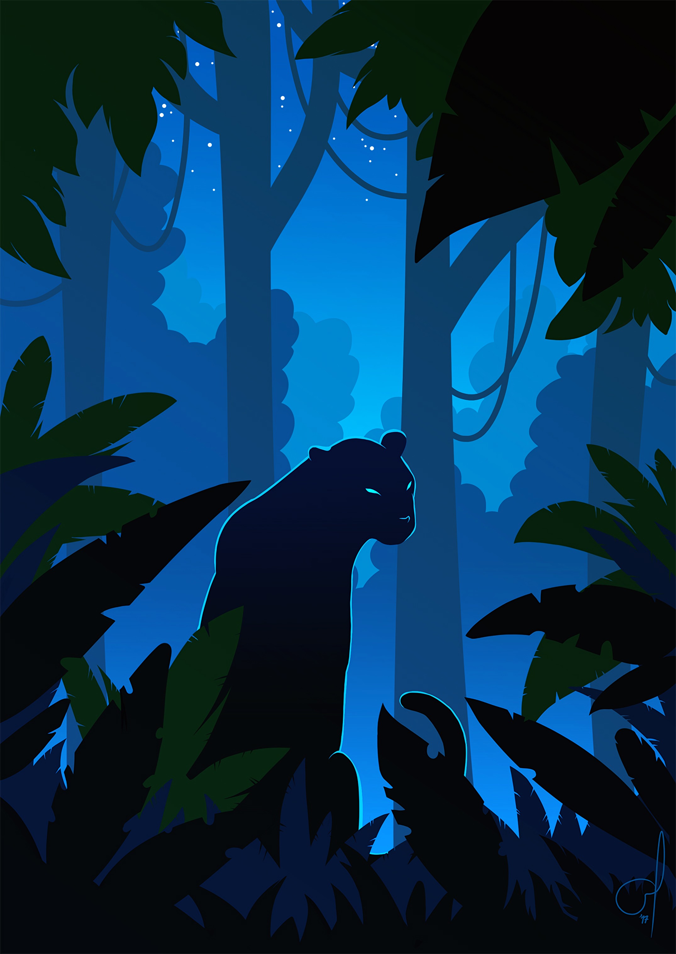 vector, panther, art, silhouette, jungle Full HD