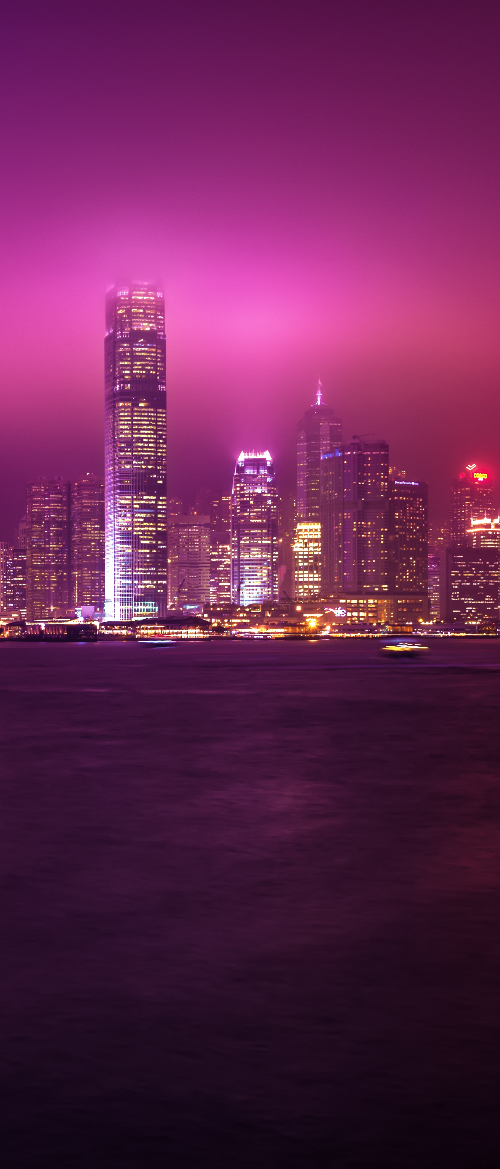 Скачать обои бесплатно Города, Ночь, Горизонт, Мегаполис, Китай, Гонконг, Сделано Человеком, Кита́й картинка на рабочий стол ПК