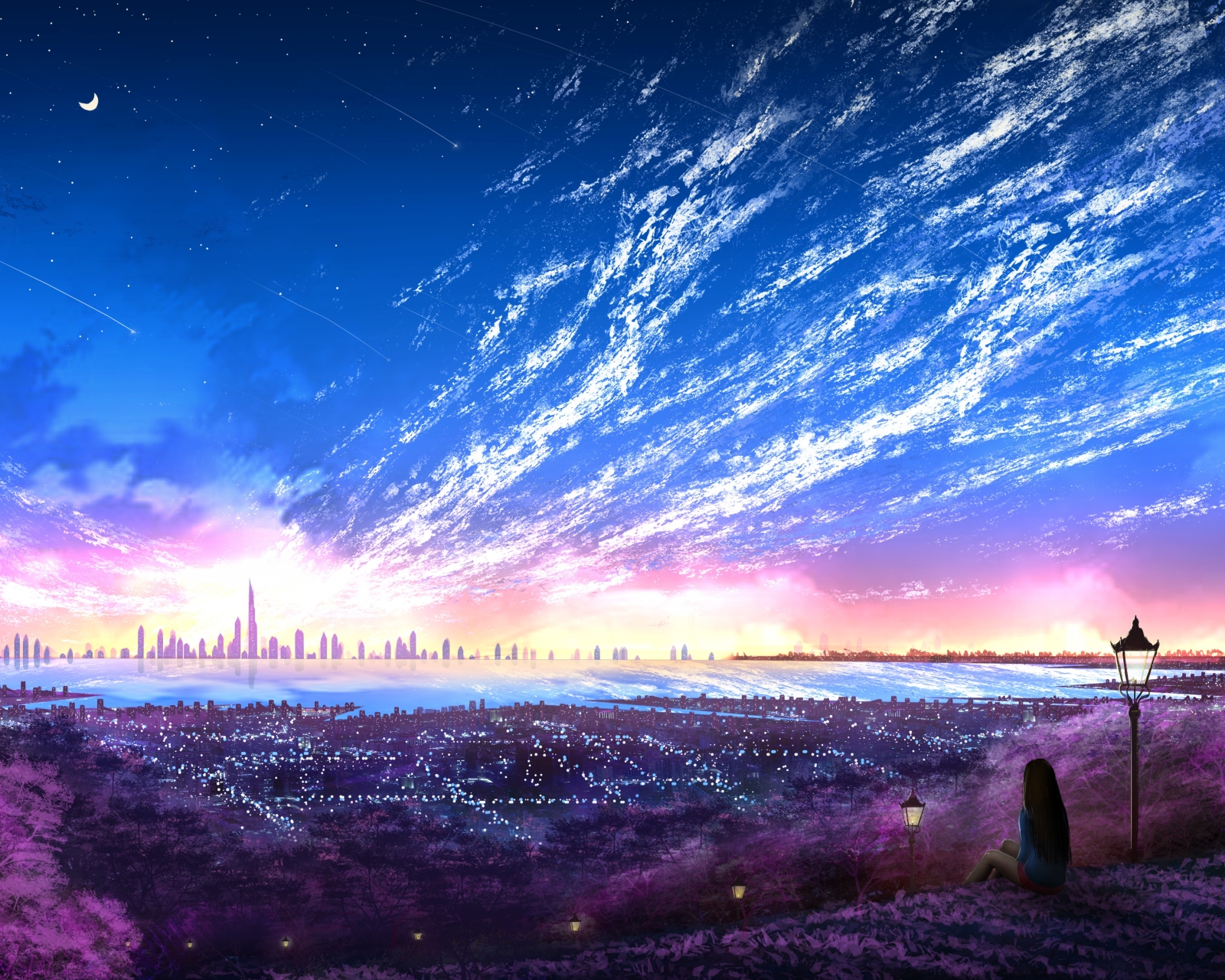 Free download wallpaper Anime, Sky, City on your PC desktop