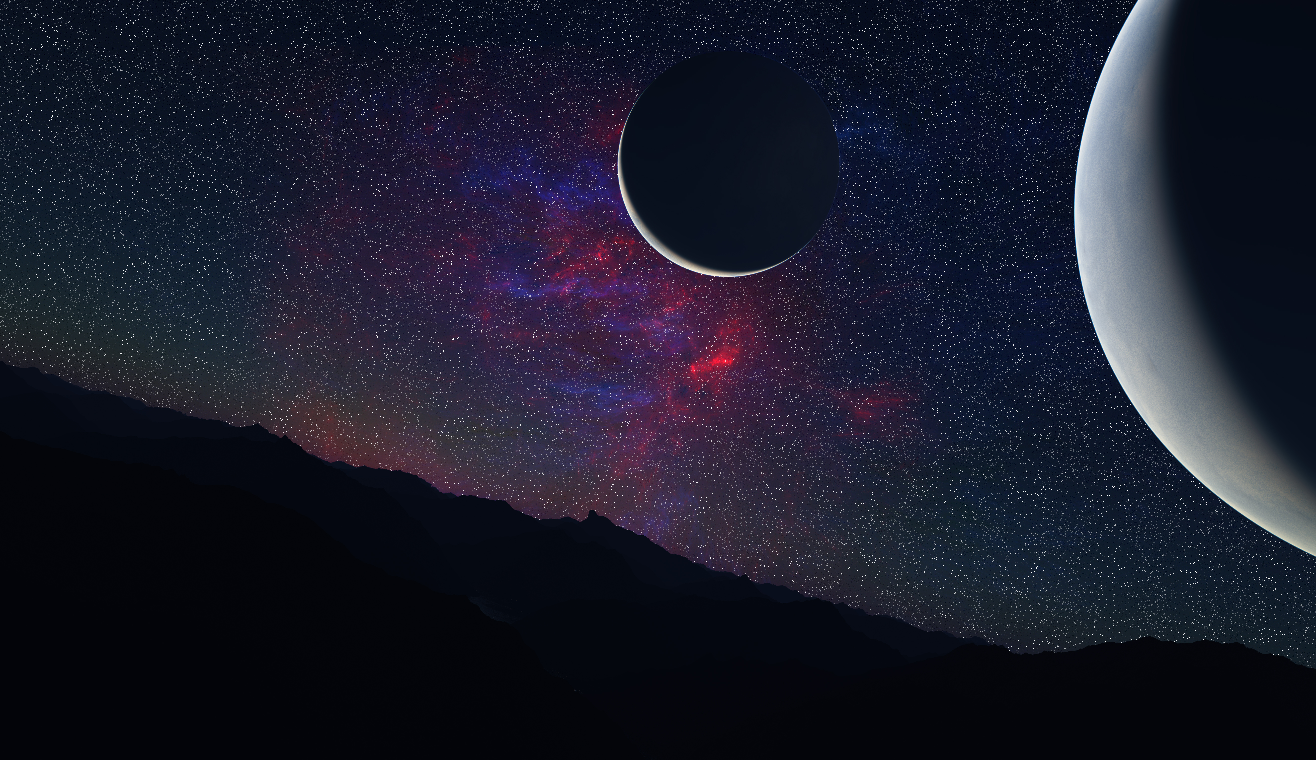 Free download wallpaper Landscape, Planet, Mountains, Universe, Dark on your PC desktop