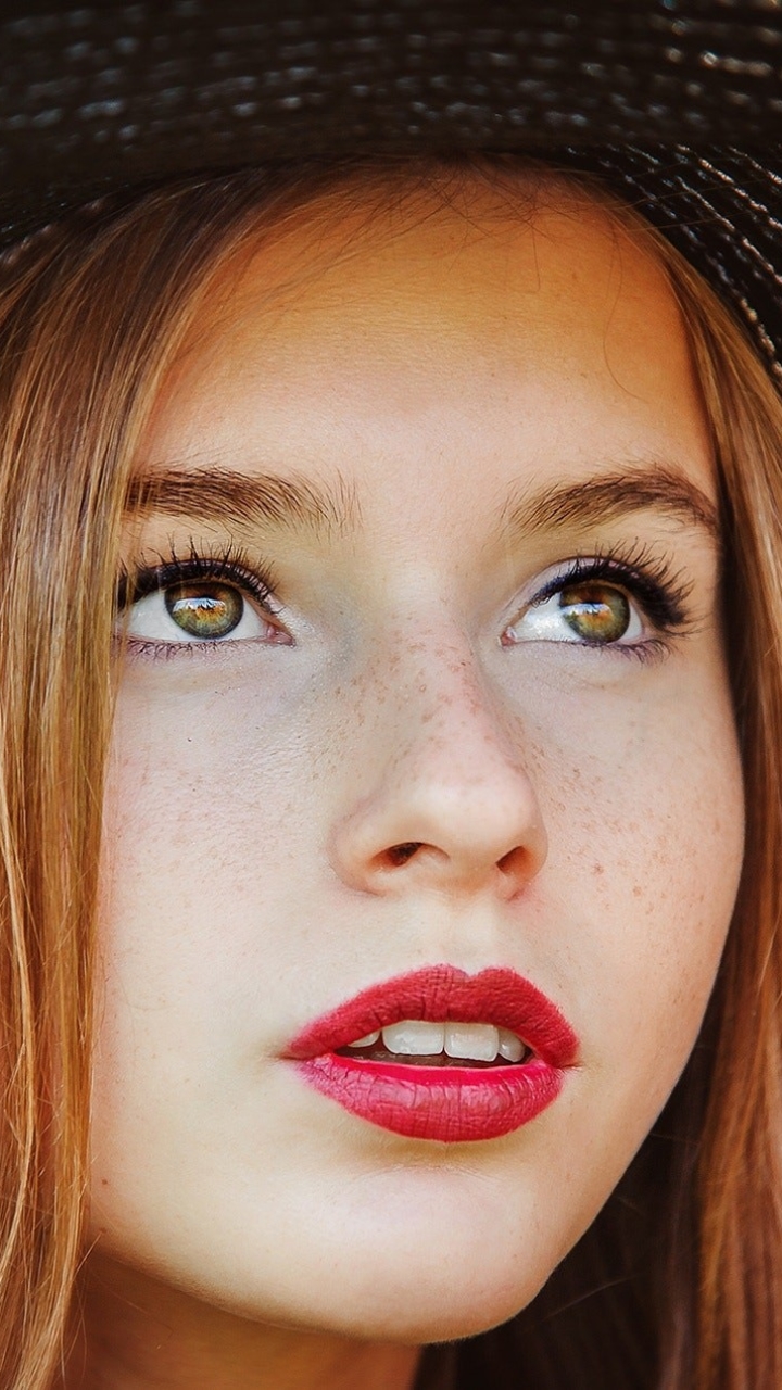 Download mobile wallpaper Redhead, Face, Model, Women, Lipstick, Hazel Eyes for free.