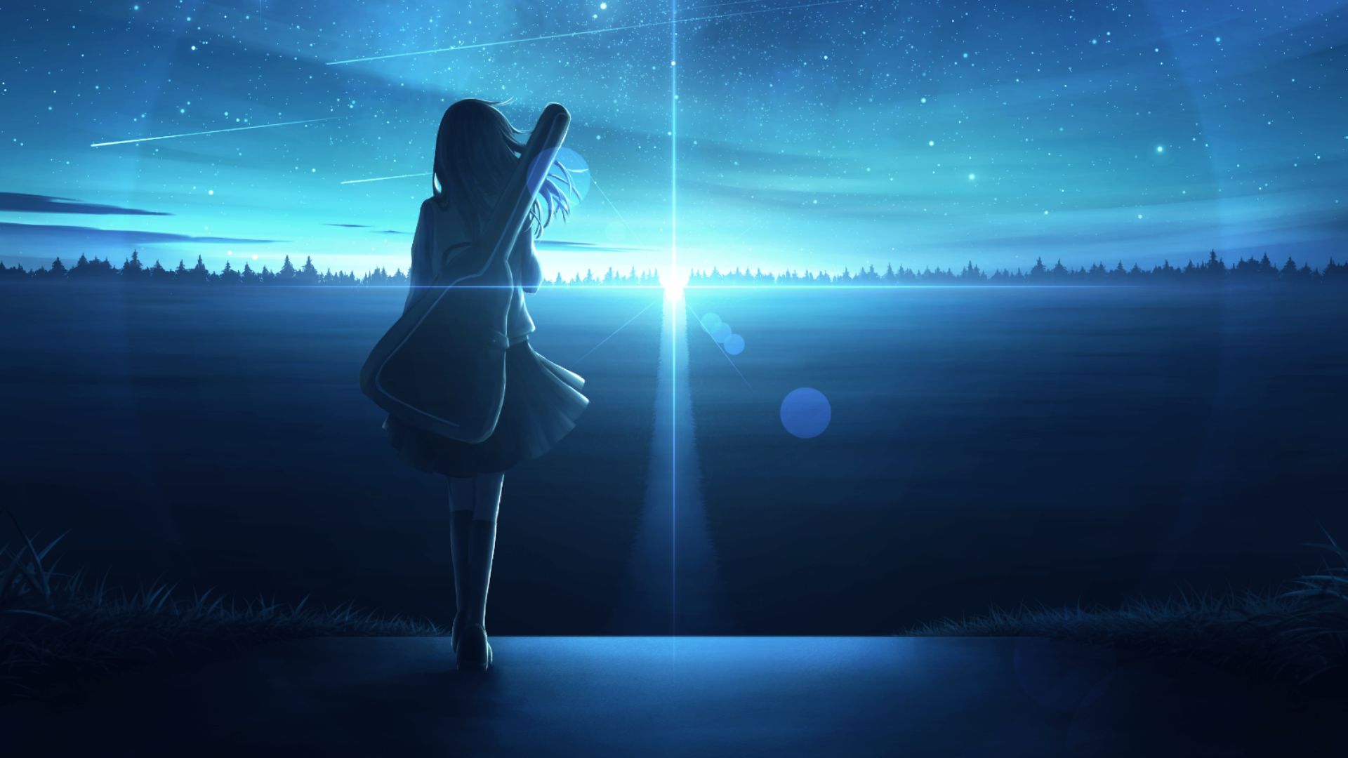 Free download wallpaper Anime, Sky, Girl on your PC desktop