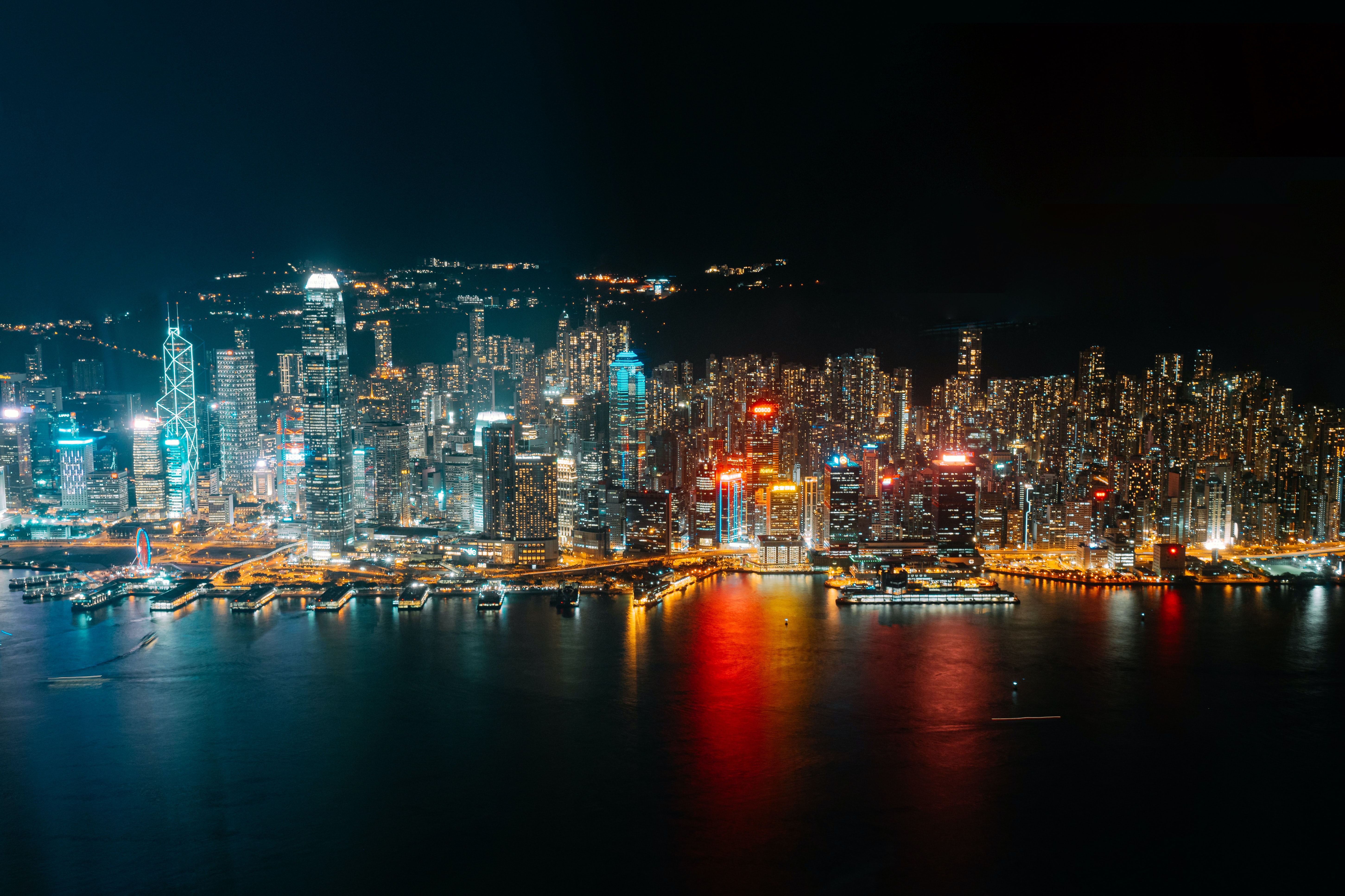 Free download wallpaper Building, Lights, View From Above, Coast, Night City, Cities on your PC desktop