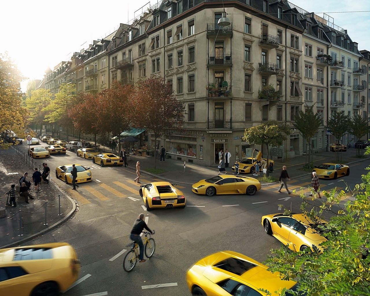 Download mobile wallpaper Cities, Streets, Transport, Auto, Landscape, Lamborghini for free.