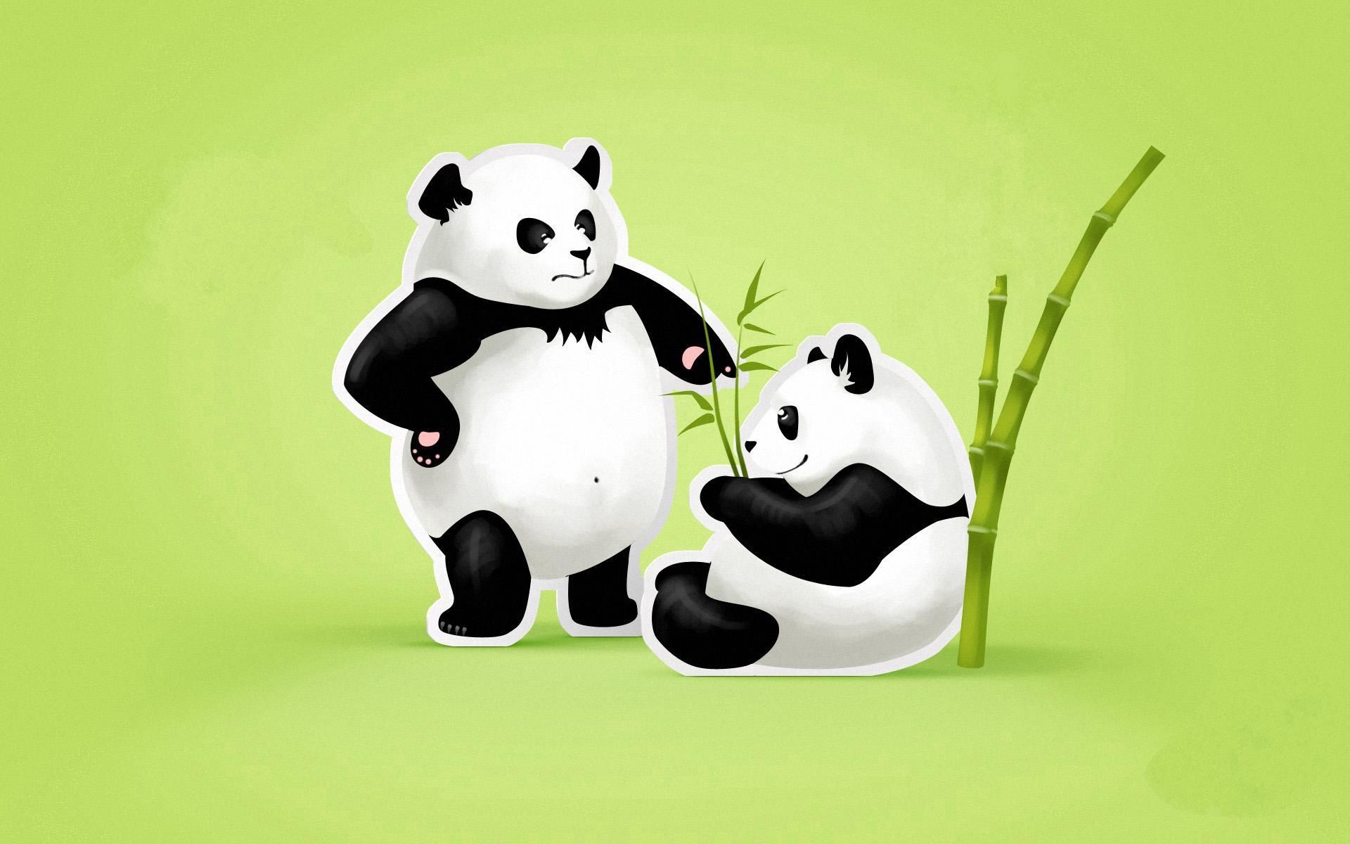pandas, black, white, green, vector, couple, pair, threat, quarrel