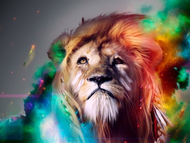 Download mobile wallpaper Cats, Lion, Animal, Colorful for free.