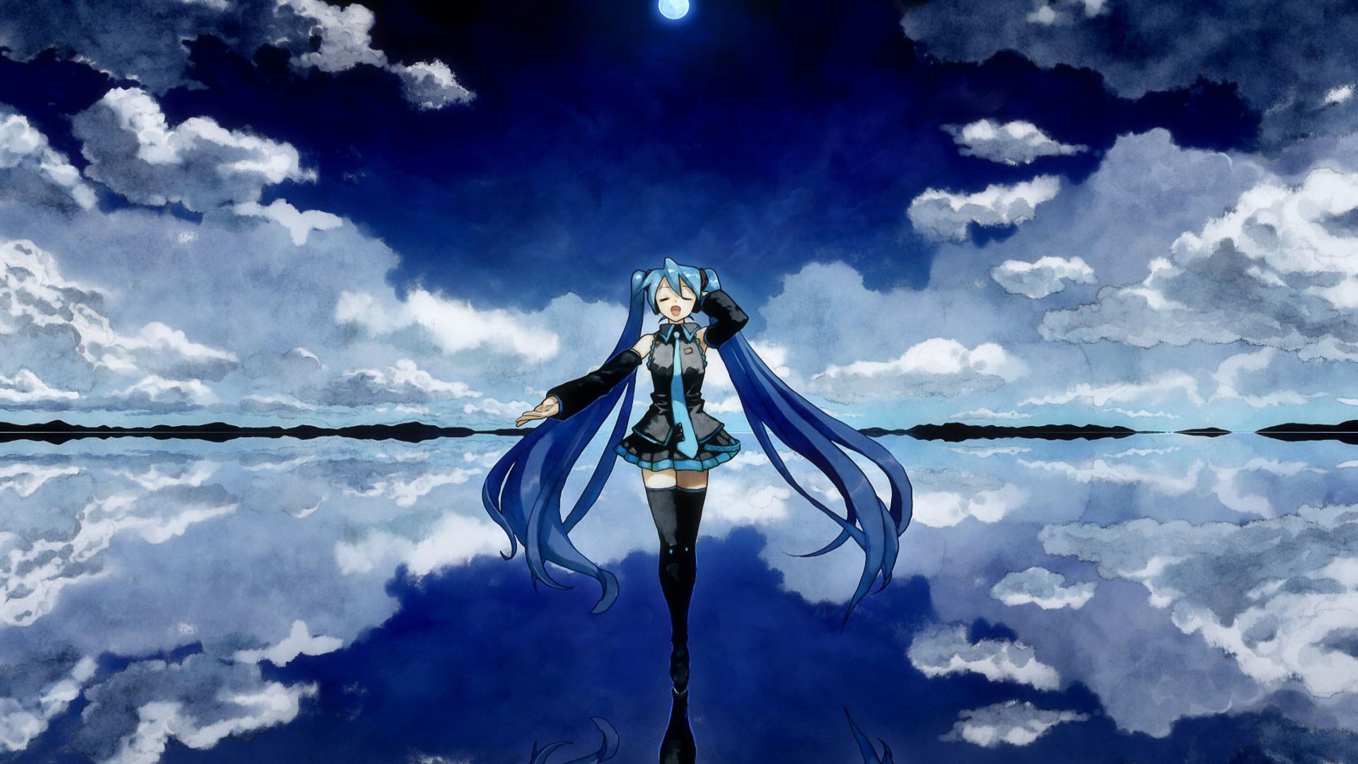 Download mobile wallpaper Vocaloid, Hatsune Miku, Night, Sky, Anime for free.