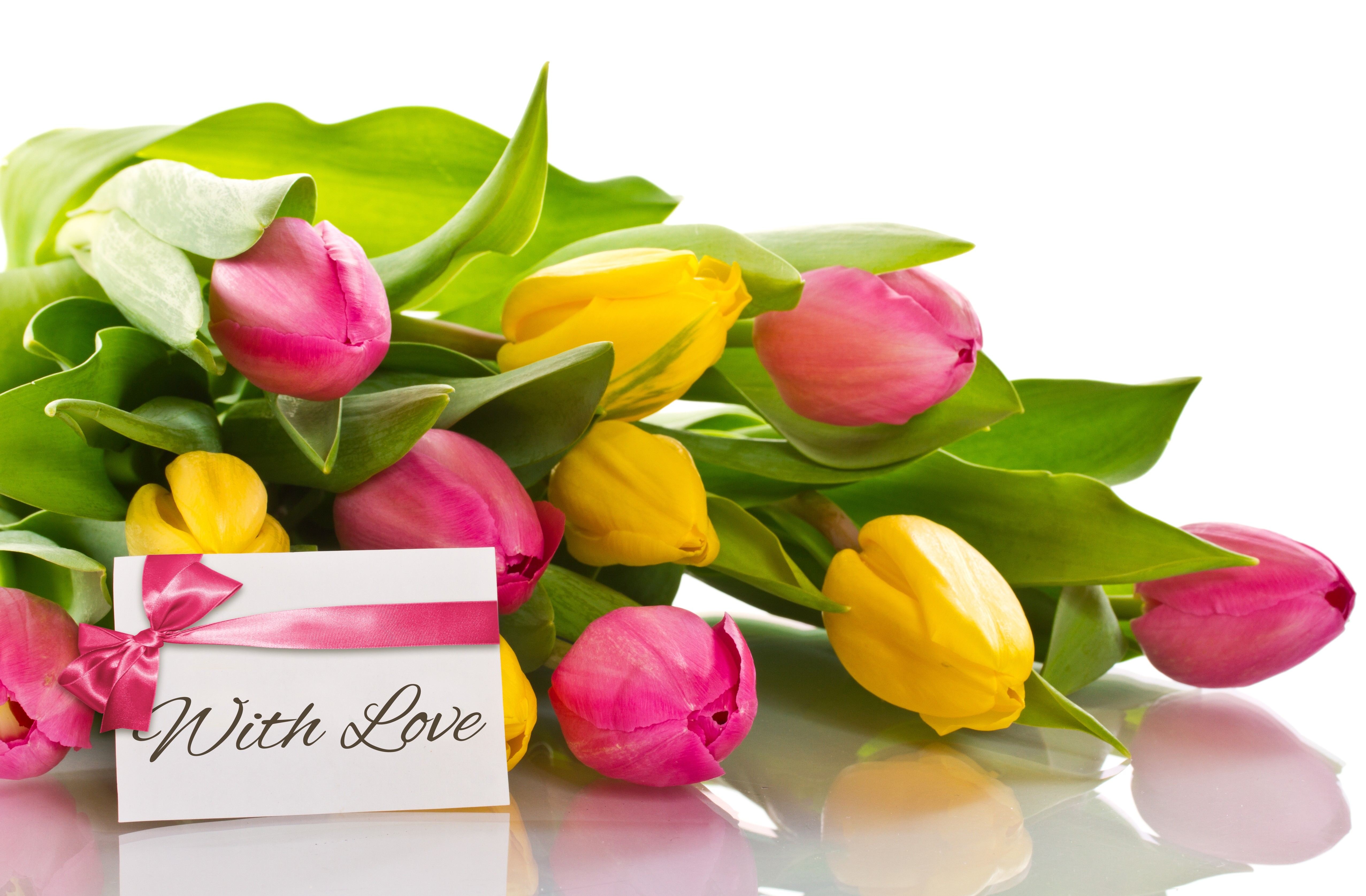 Free download wallpaper Love, Flower, Tulip, Yellow Flower, Man Made, Pink Flower on your PC desktop