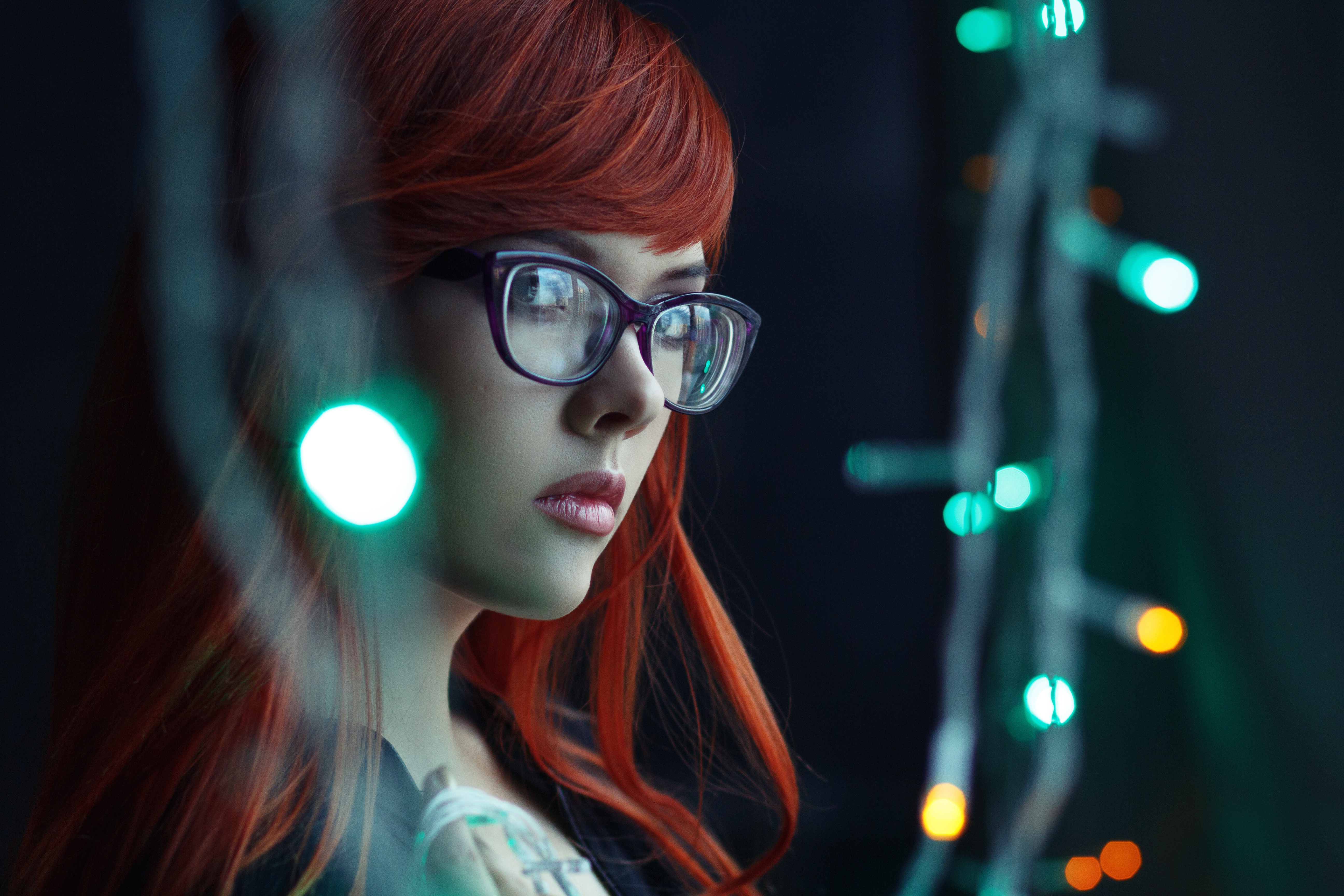Download mobile wallpaper Light, Glasses, Face, Model, Women, Red Hair for free.
