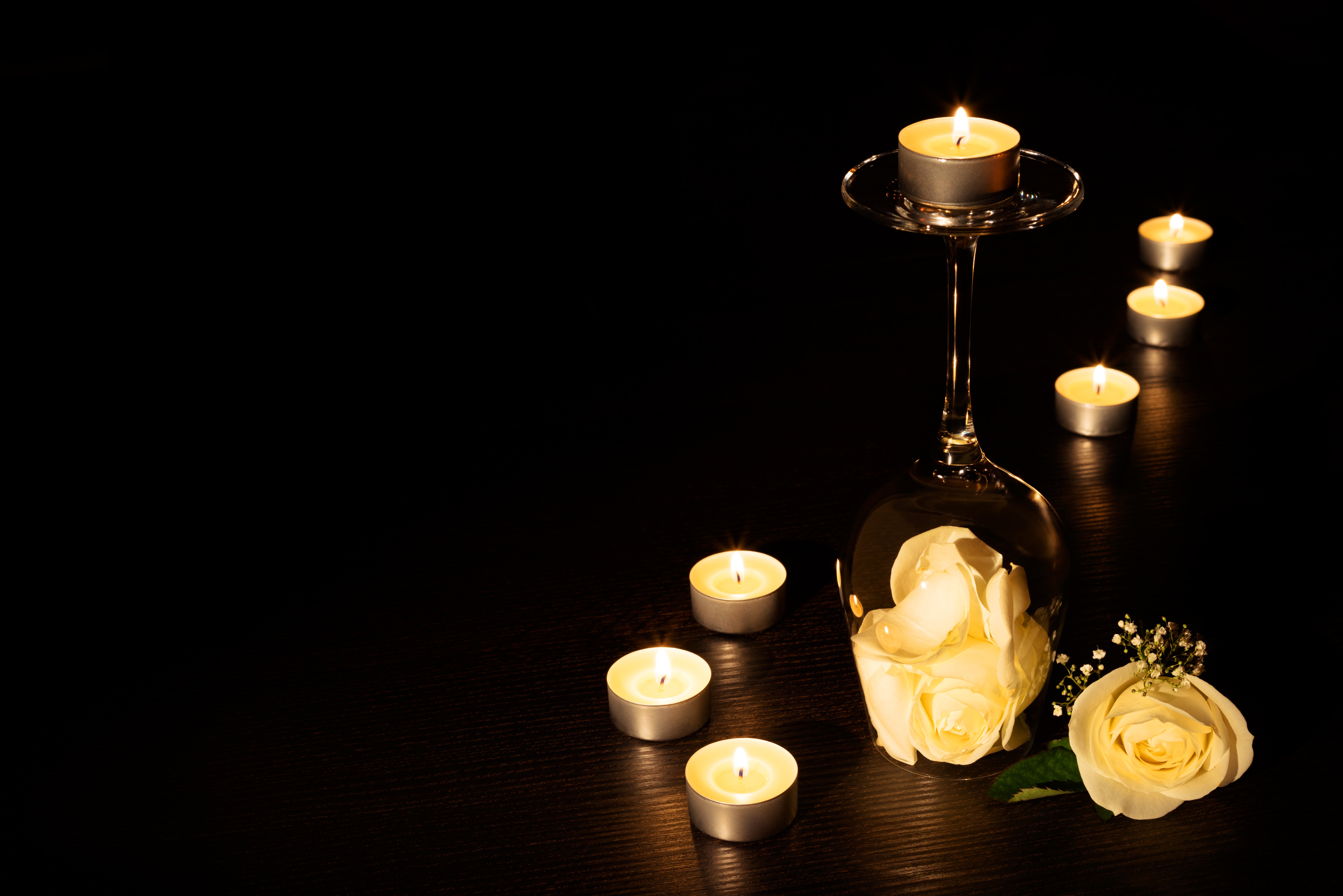 photography, still life, candle, flower, glass, light, rose, yellow rose