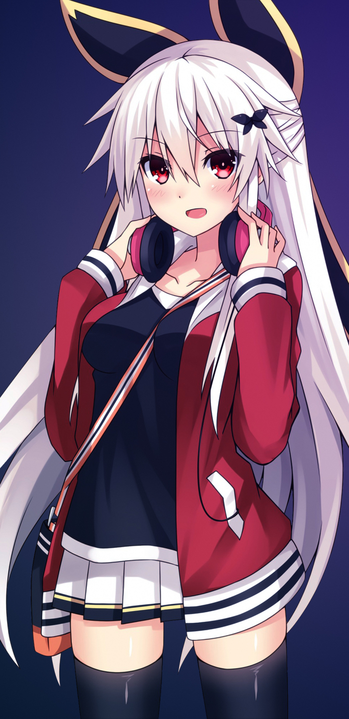 Download mobile wallpaper Anime, Headphones, Blush, Long Hair, White Hair, Kantai Collection for free.