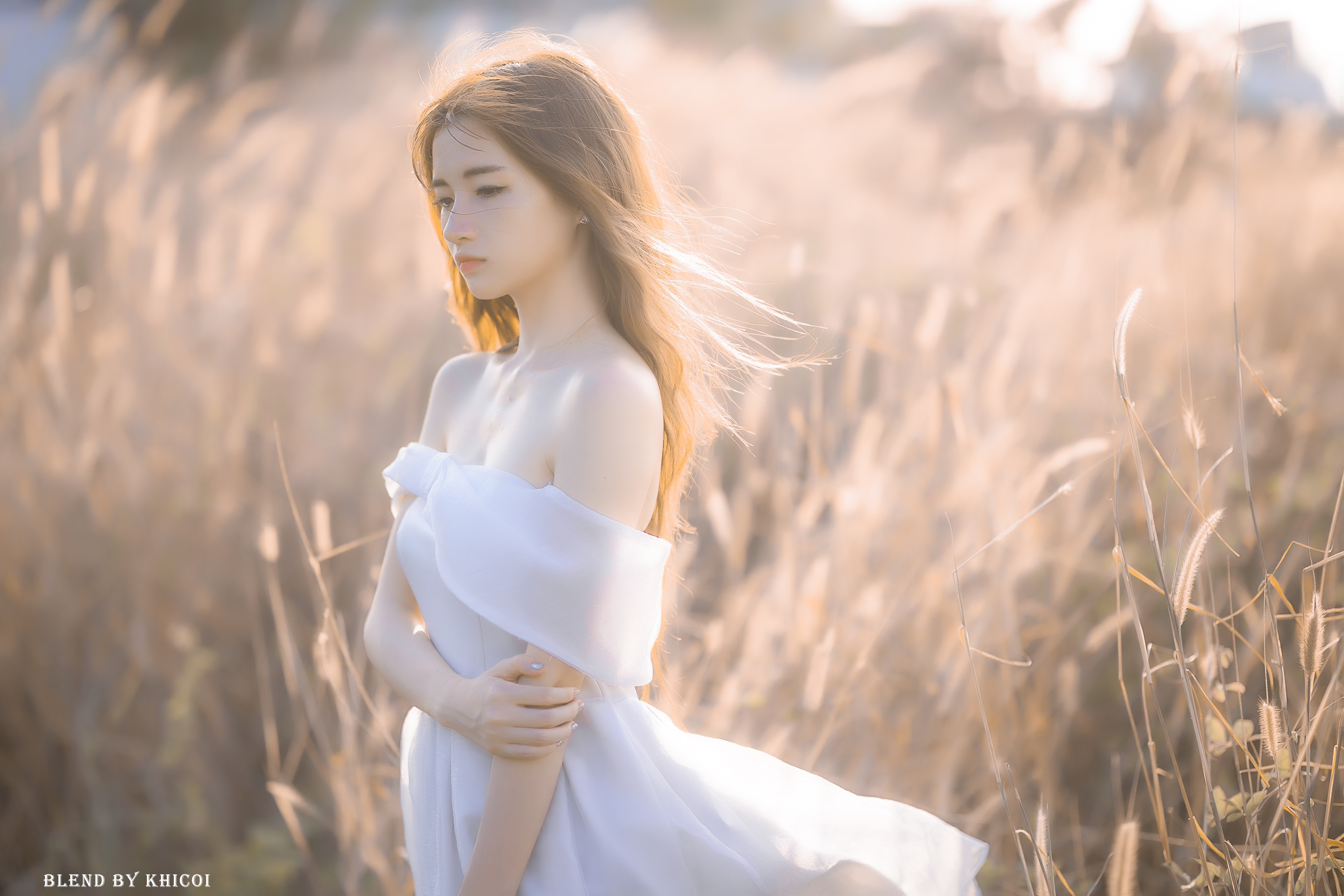 Free download wallpaper Women, Asian, Depth Of Field, White Dress on your PC desktop