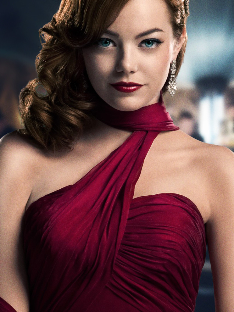 Download mobile wallpaper Emma Stone, Brunette, Earrings, Blue Eyes, American, Movie, Actress, Lipstick, Gangster Squad for free.