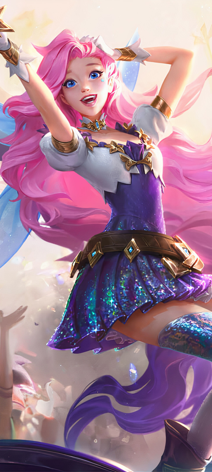 Handy-Wallpaper League Of Legends, Blaue Augen, Pinkes Haar, Computerspiele, Lange Haare, K/da, Seraphine (League Of Legends) kostenlos herunterladen.