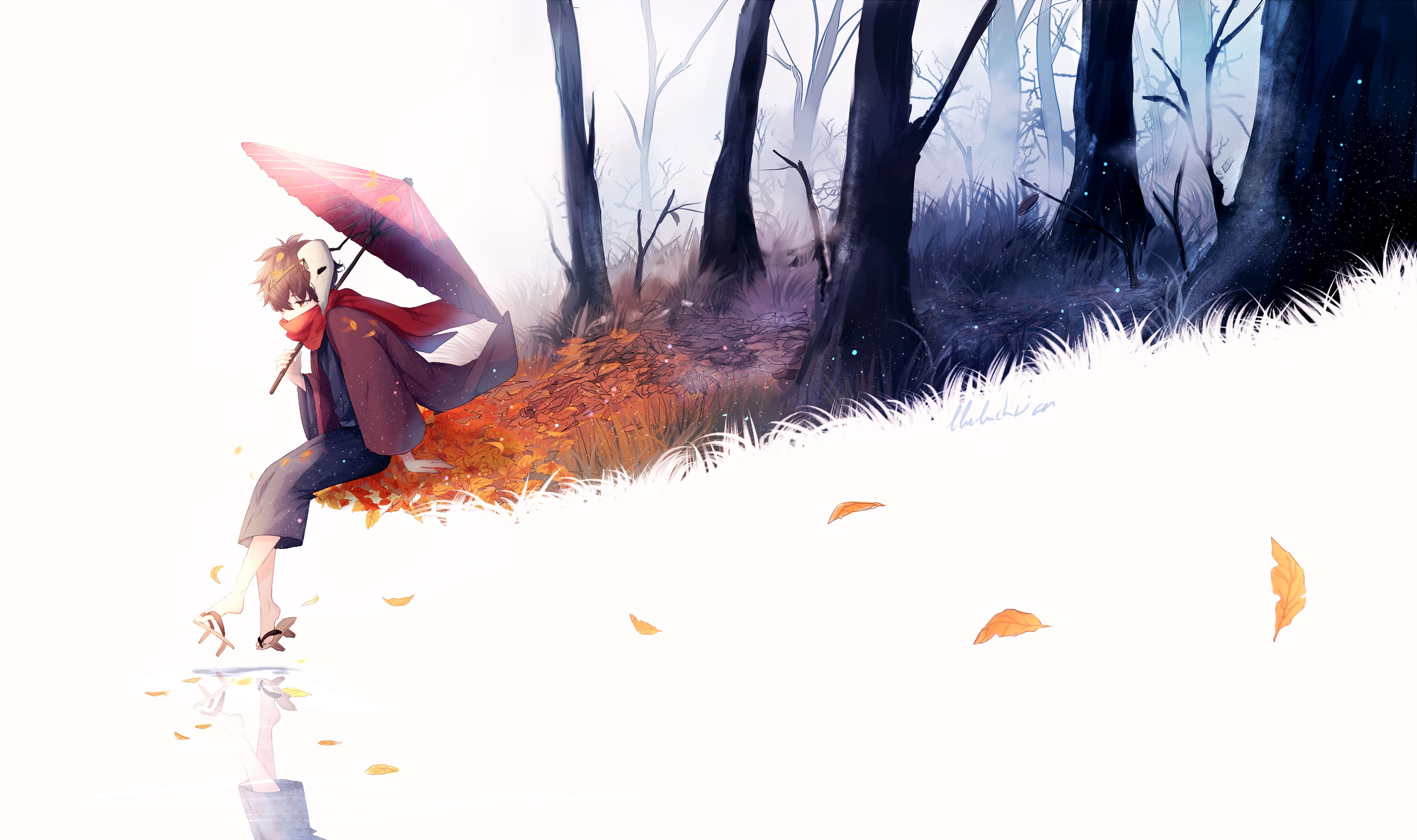 Free download wallpaper Anime, Tree, Leaf, Umbrella, Original on your PC desktop