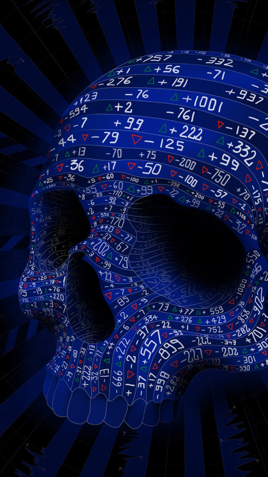 Download mobile wallpaper Dark, Skull, Number, Mathematics, Psychedelic, Business, Cgi for free.