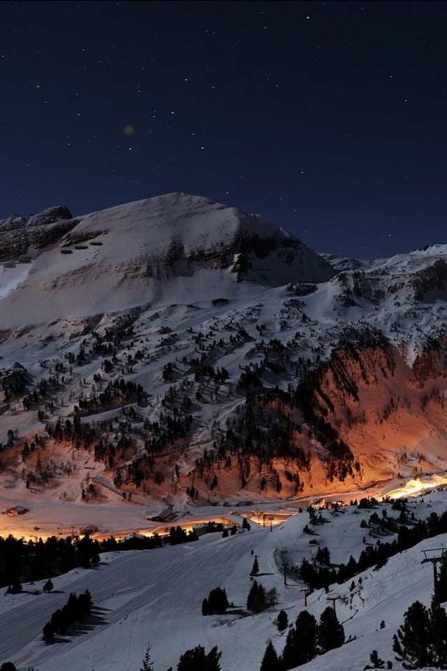 無料モバイル壁紙風景, 冬, 雪, 山, 光, オーストリア, 地球, 村, 出演者, 夜, 空, 山岳をダウンロードします。