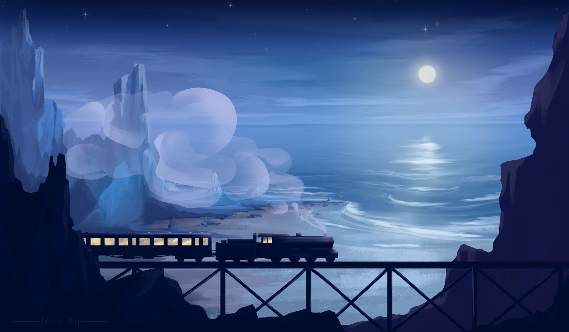 Free download wallpaper Night, Artistic, Train on your PC desktop