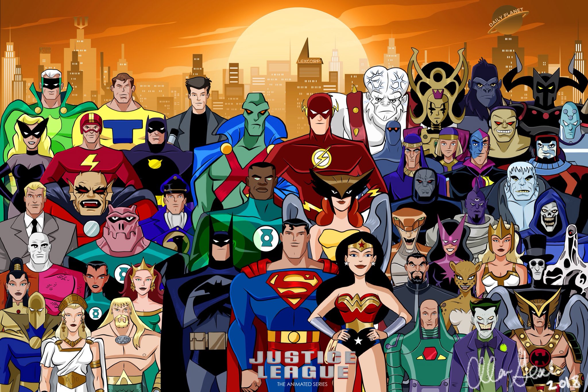 tv show, justice league, aquaman, batman, brainiac (dc comics), cheetah (dc comics), daily planet, darkseid (dc comics), doctor fate (dc comics), flash, gorilla grodd, green lantern, hawkgirl (dc comics), hro talak, j'onn j'onzz, john stewart (green lantern), joker, kilowog (dc comics), lex luthor, martian manhunter, mera (dc comics), mongul, queen hippolyta, shayera hol, snapper carr, solomon grundy, star sapphire (dc comics), steve trevor, superman, ultra humanite, vandal savage, wally west, wonder woman
