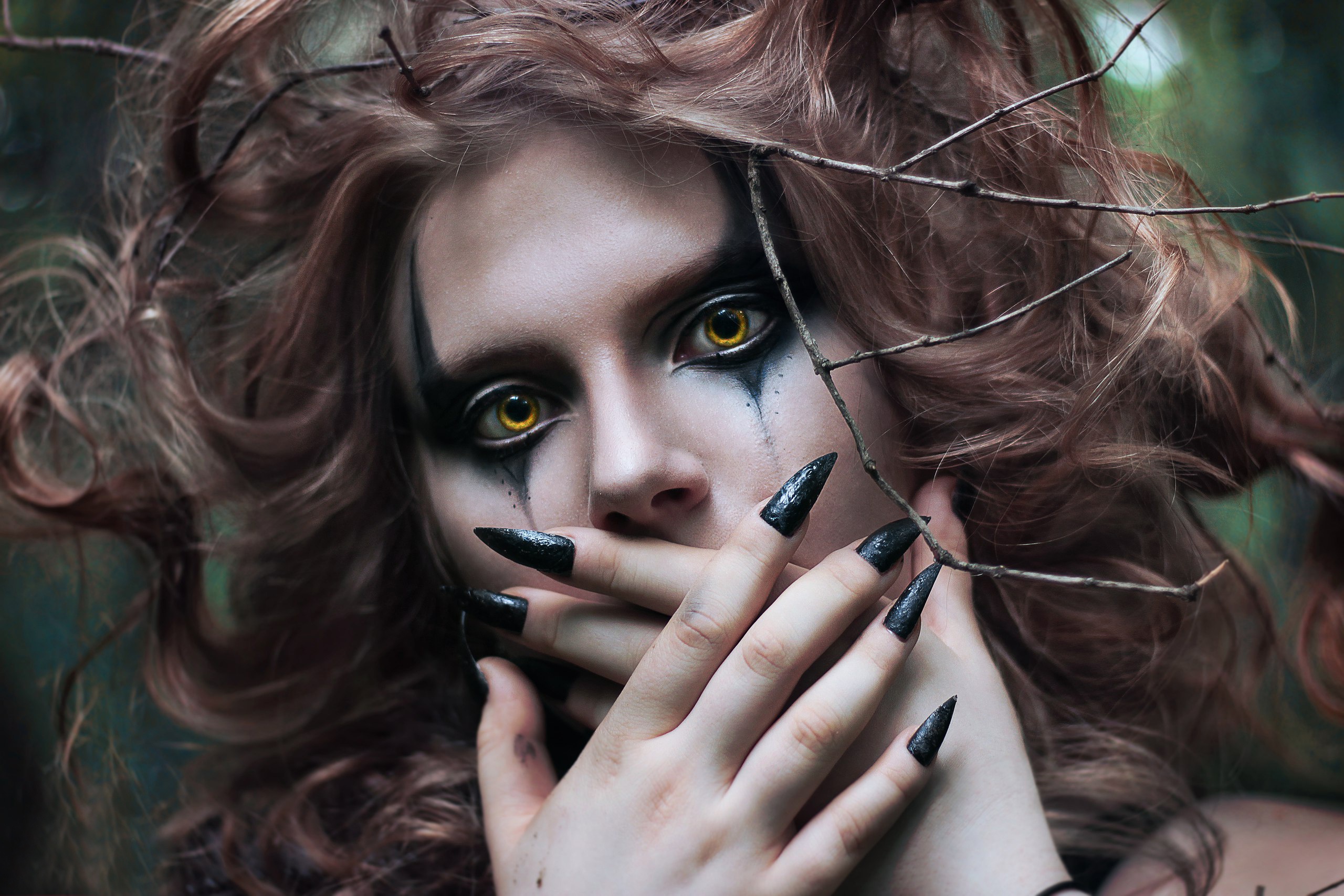 Download mobile wallpaper Redhead, Face, Model, Women, Yellow Eyes, Makeup for free.
