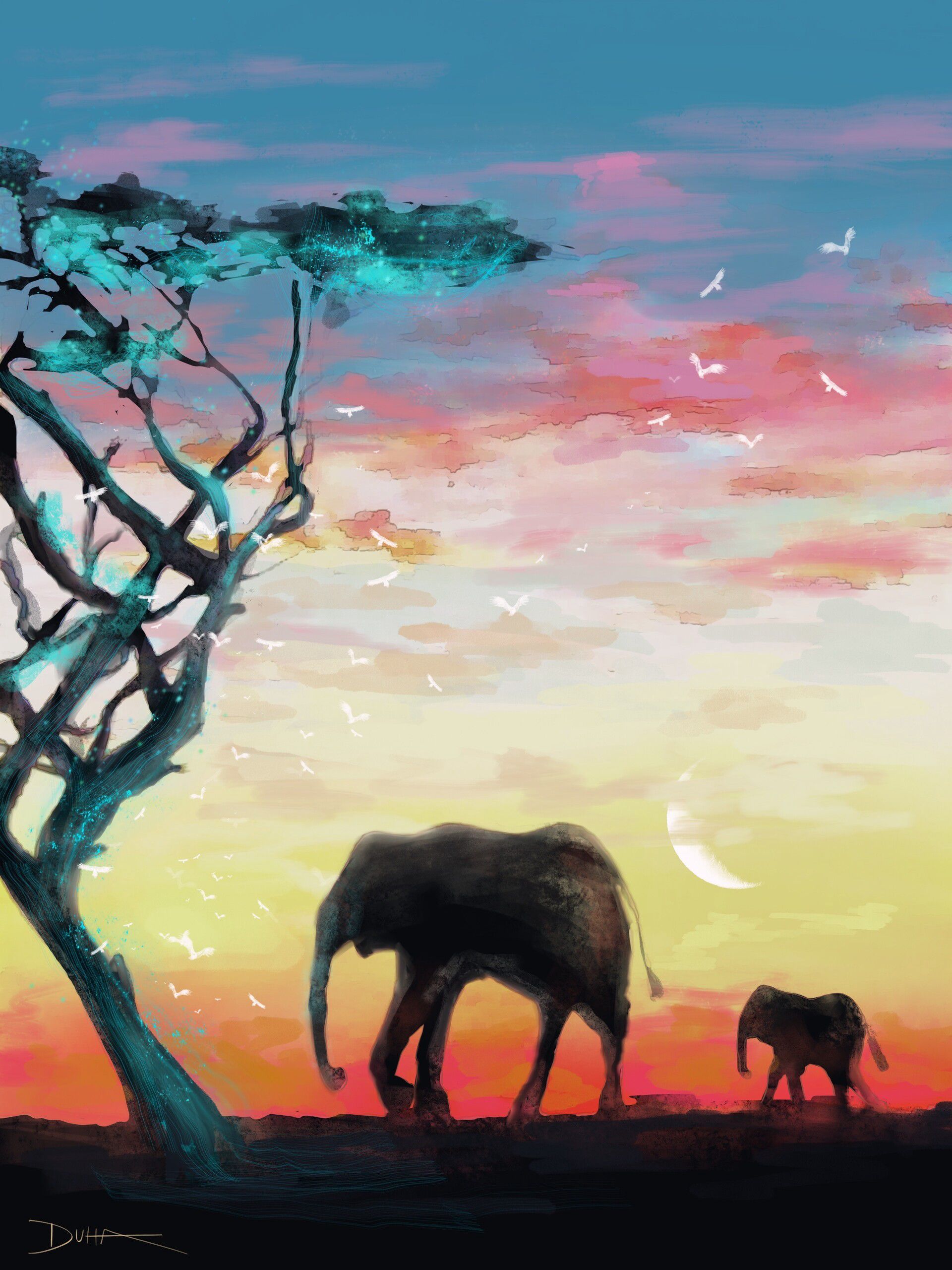 elephants, animals, art, wildlife