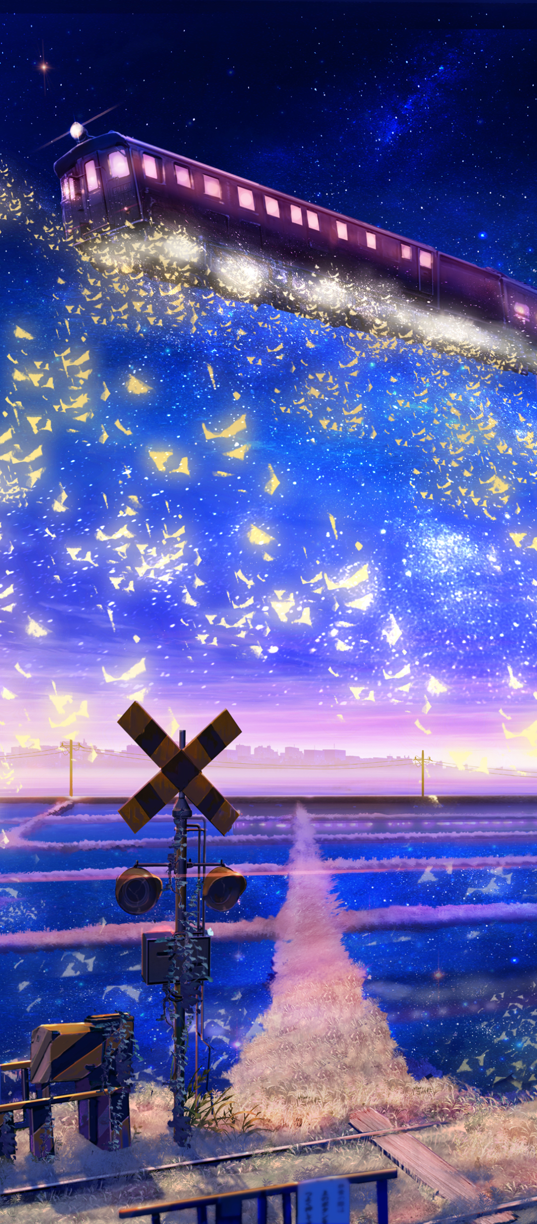 Download mobile wallpaper Anime, Landscape, Night, Train for free.