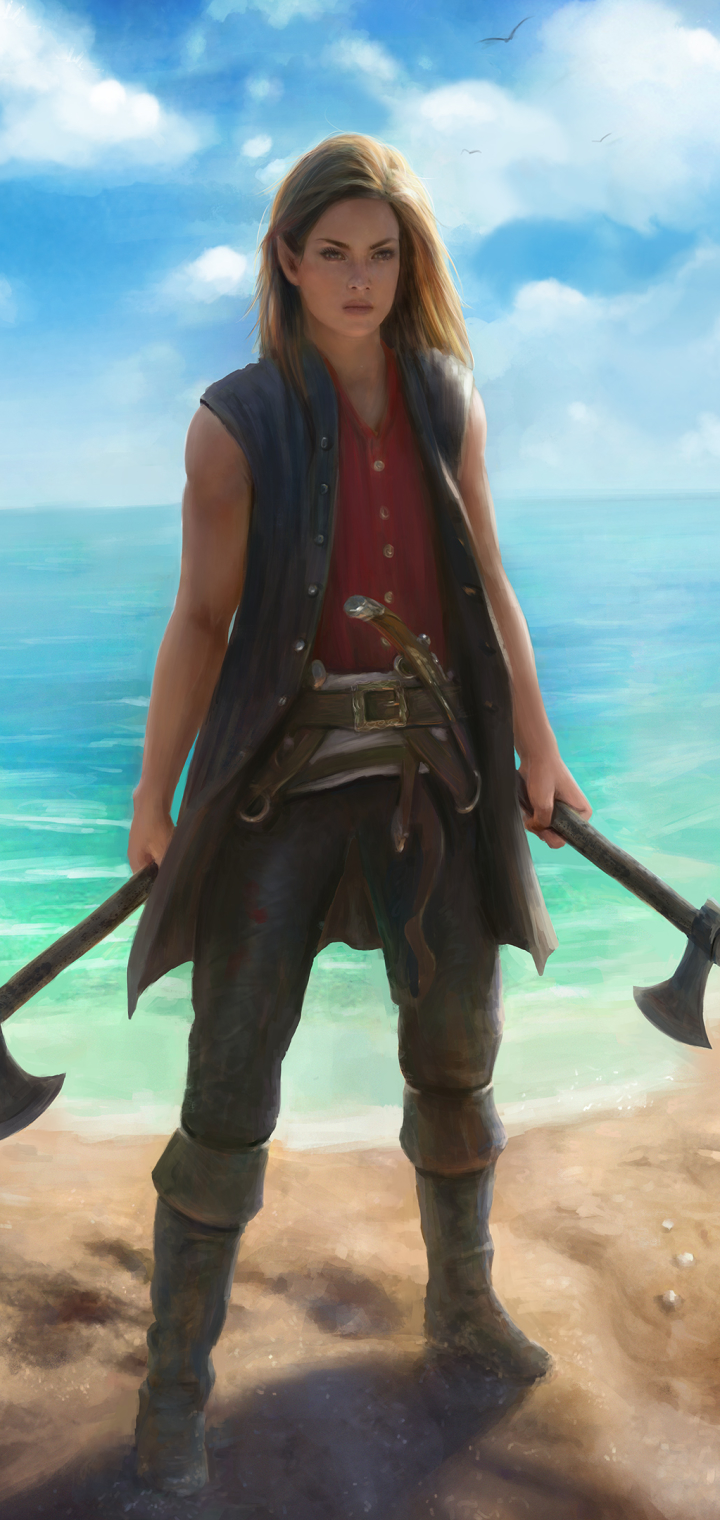 Download mobile wallpaper Fantasy, Elf, Axe, Pirate, Woman Warrior for free.