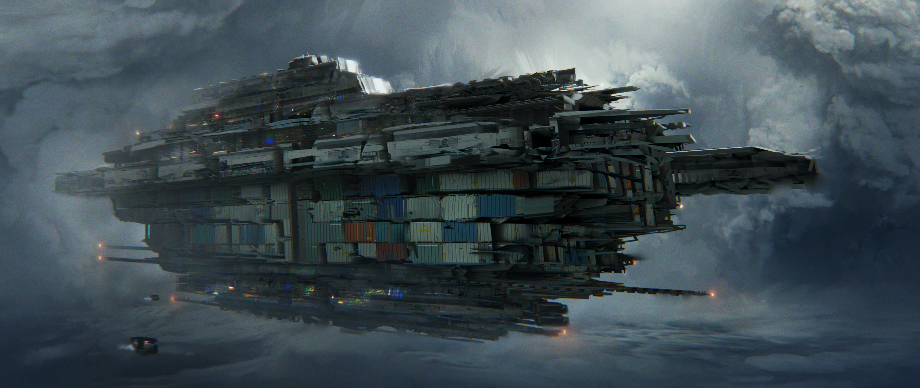 sci fi, spaceship, container ship
