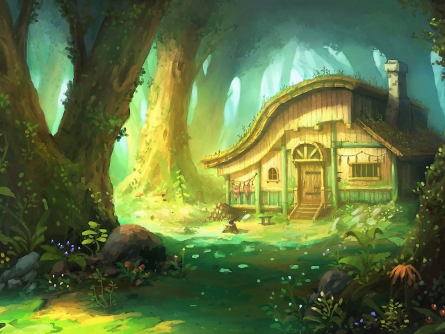 Download mobile wallpaper Fantasy, Forest, House, Cottage for free.