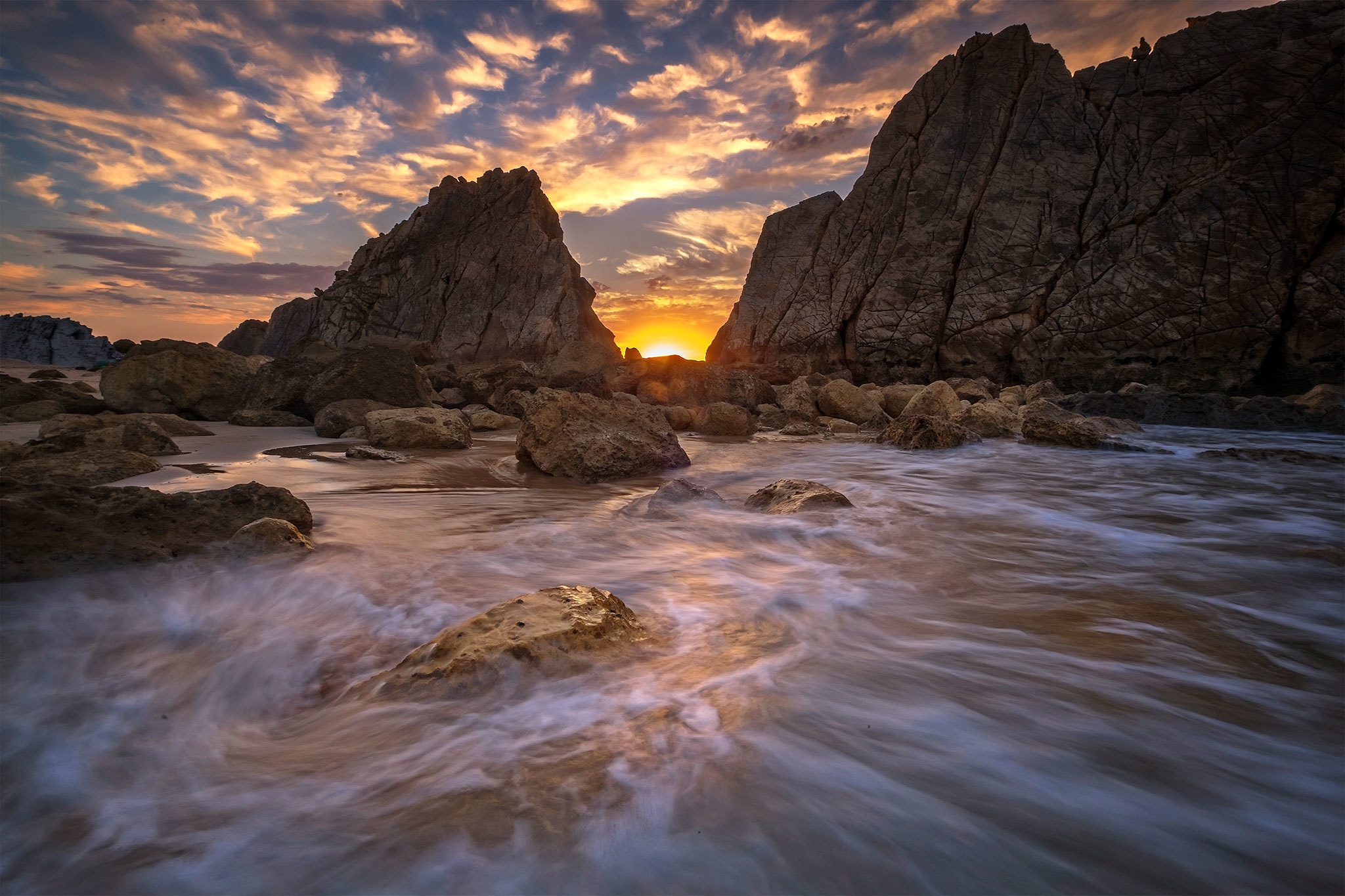 Free download wallpaper Sunset, Sea, Rock, Earth on your PC desktop