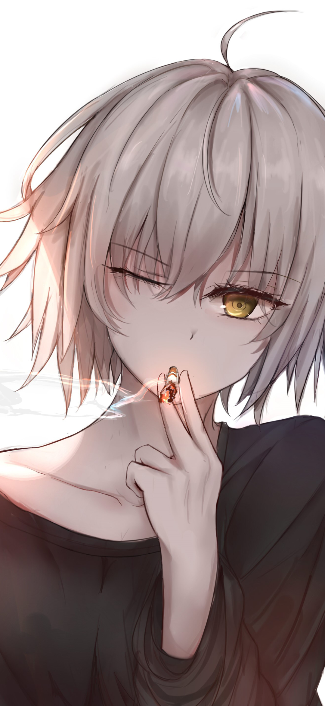 Download mobile wallpaper Anime, Smoke, Yellow Eyes, Short Hair, White Hair, Cigarette, Fate/grand Order, Jeanne D'arc Alter, Avenger (Fate/grand Order), Fate Series for free.