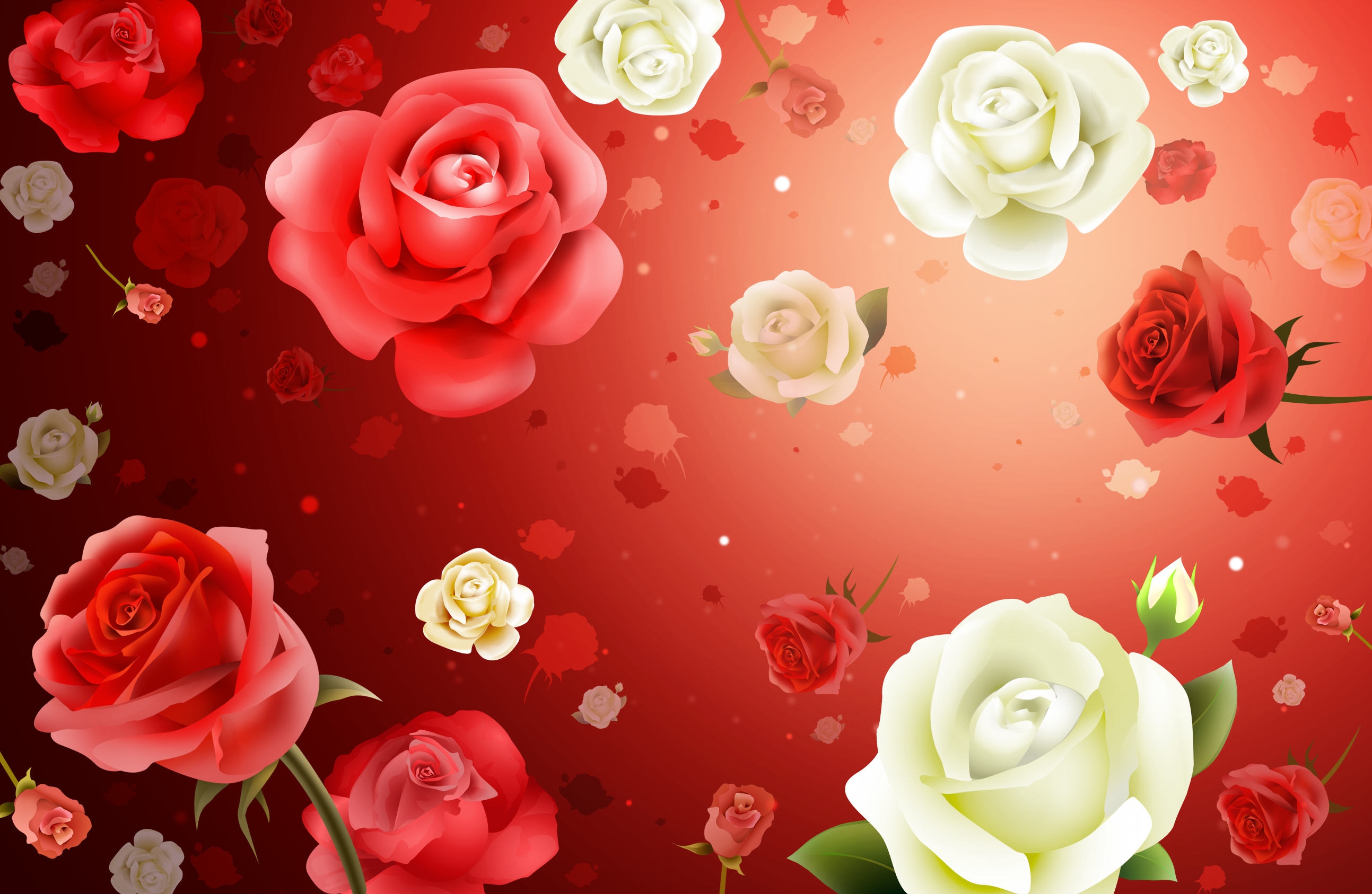 Скачать картинку Цветок, Роза, Красная Роза, Белый Цветок, Художественные, Красный Цветок в телефон бесплатно.
