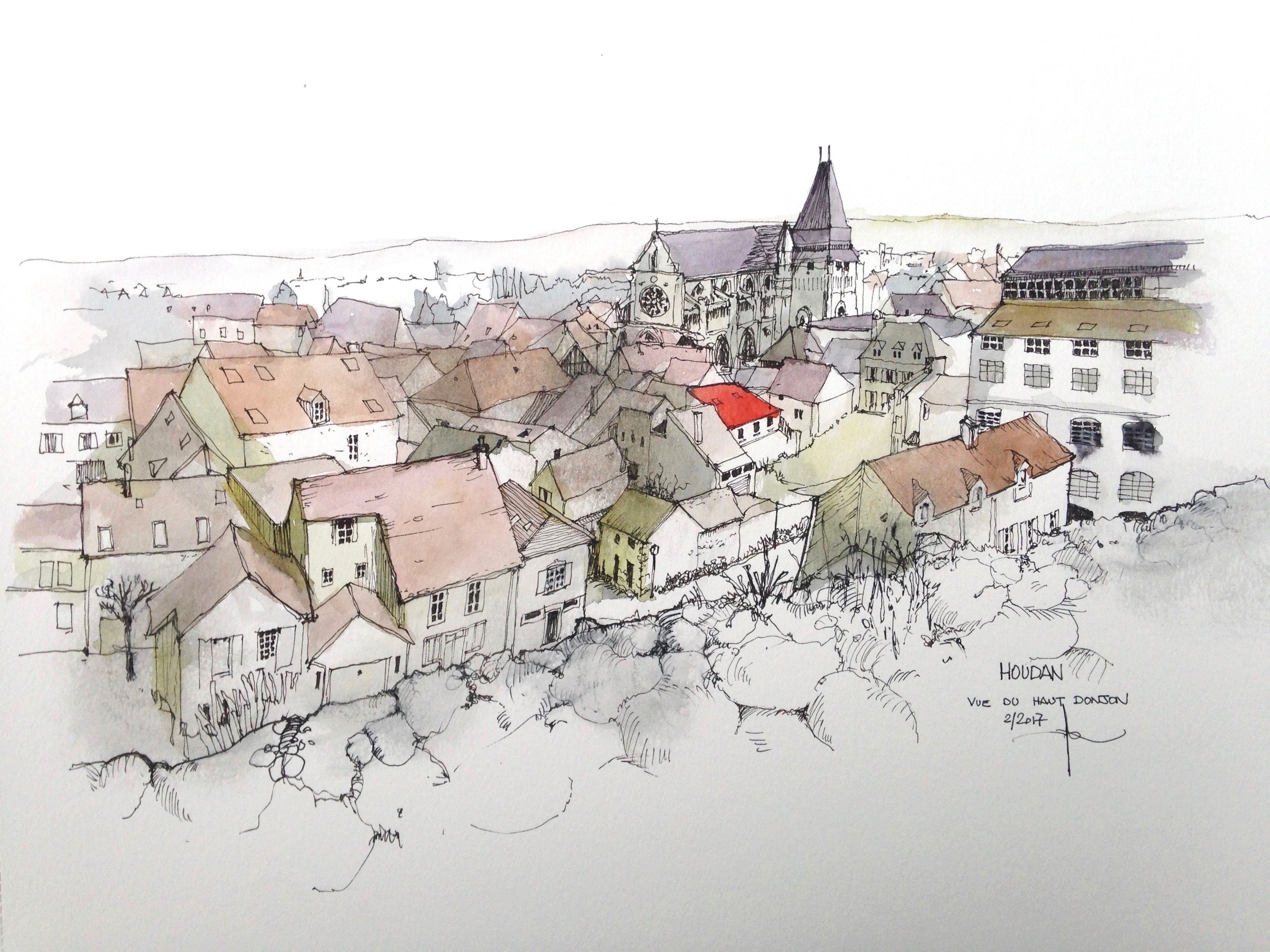Free download wallpaper Drawing, Artistic, Town on your PC desktop