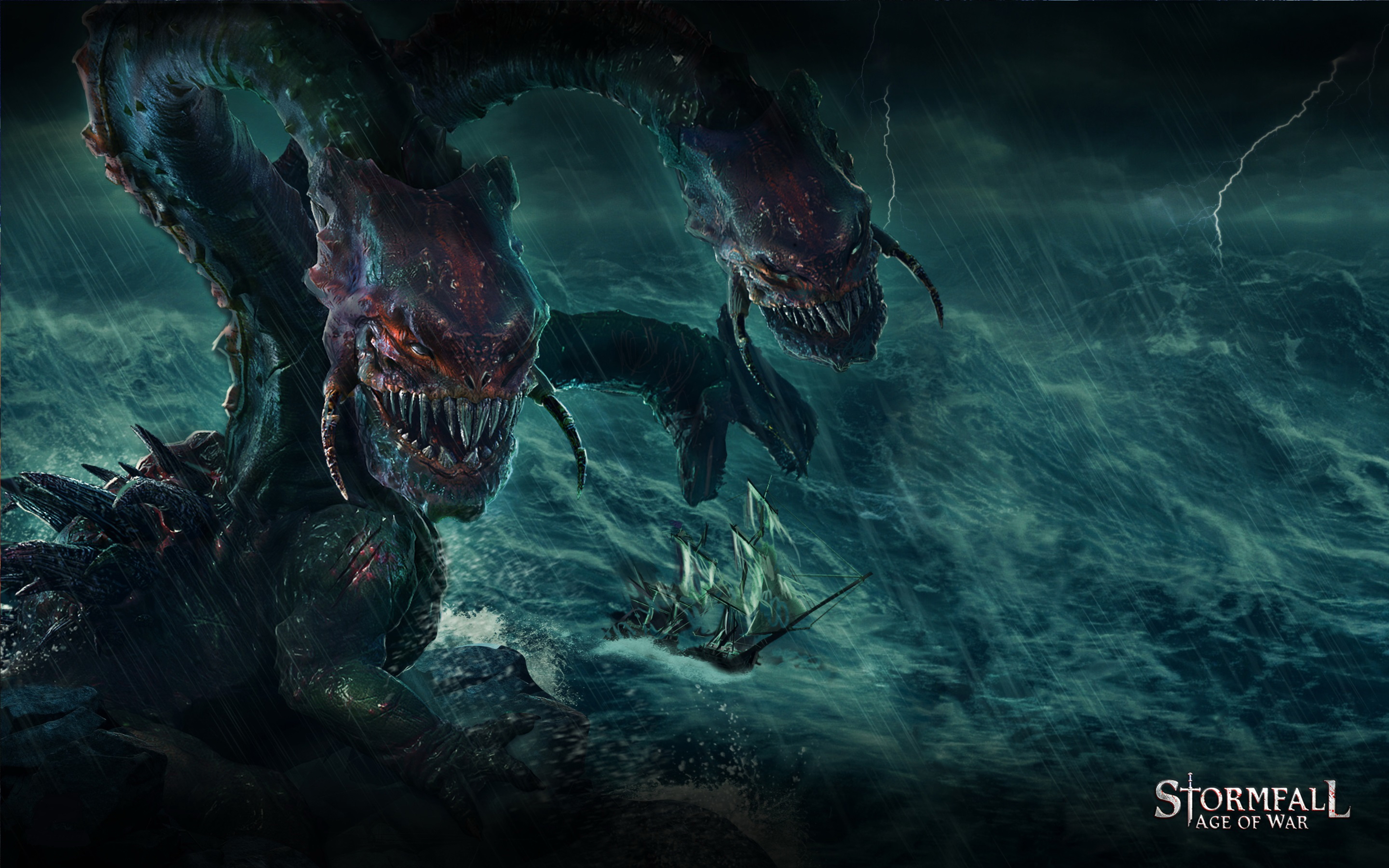 Download mobile wallpaper Ocean, Ship, Storm, Video Game, Sea Monster, Stormfall: Age Of War for free.