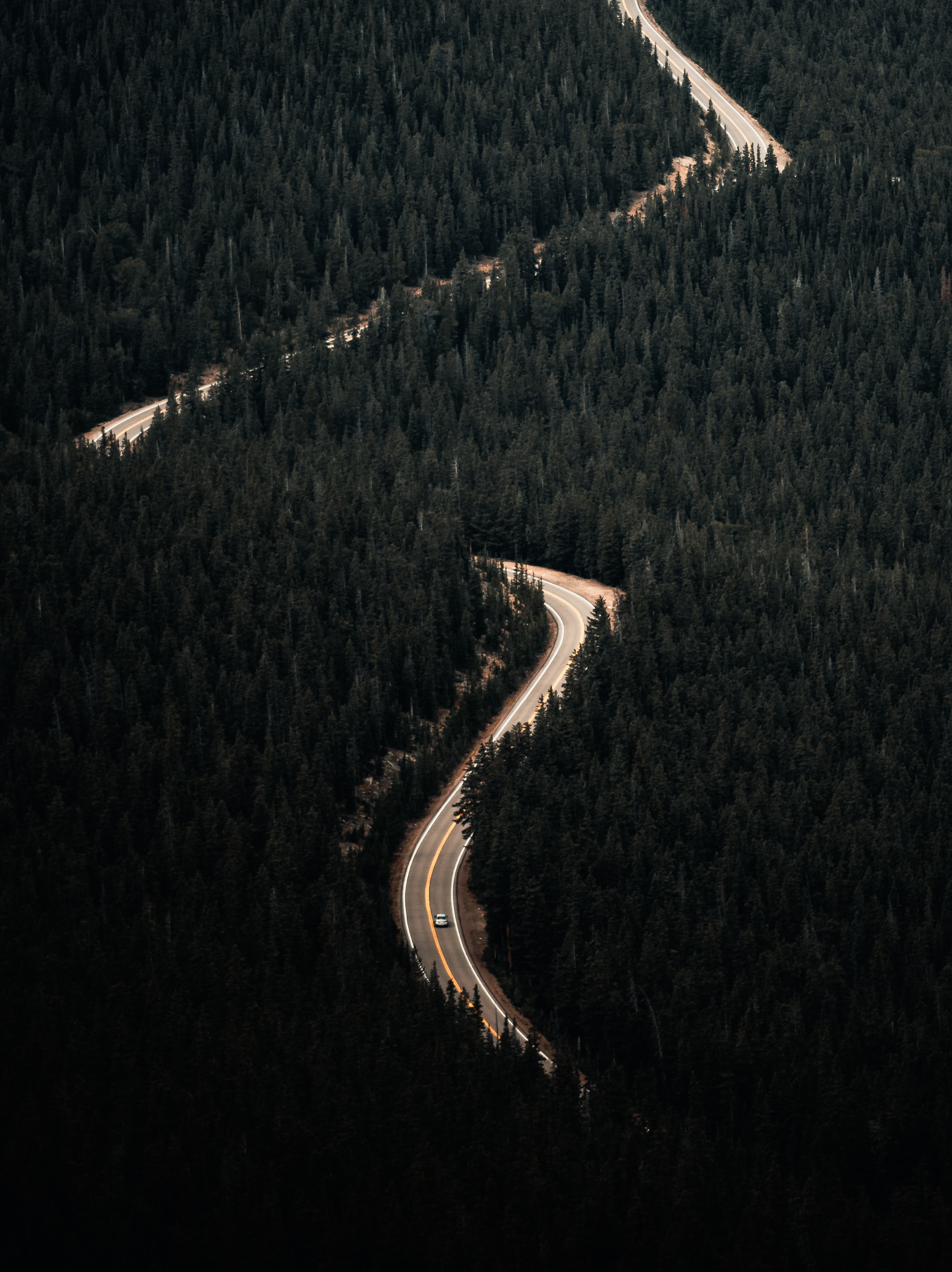 Free download wallpaper Trees, View From Above, Road, Forest, Nature, Car on your PC desktop