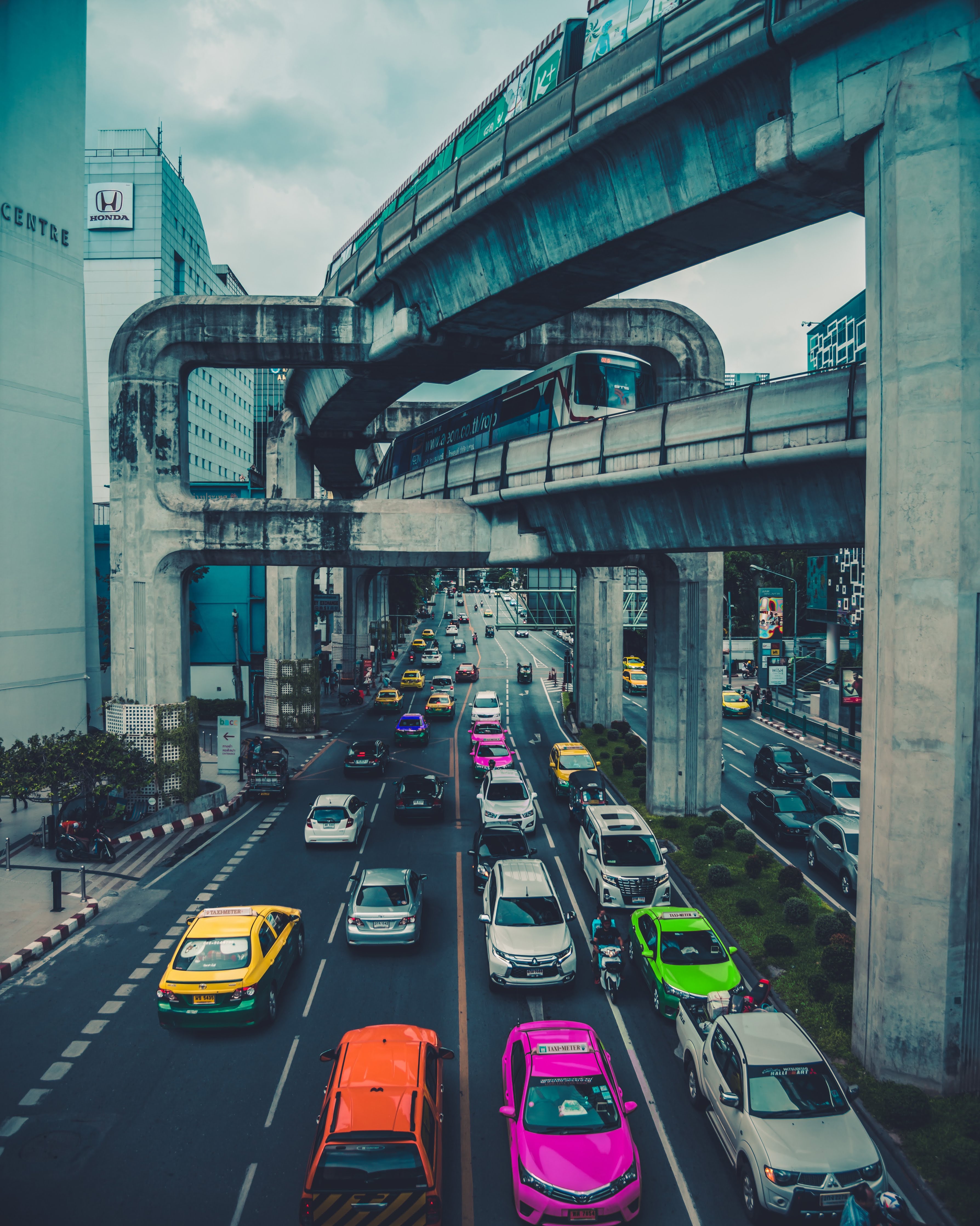 thailand, auto, cars, city, road, traffic, bridge Full HD