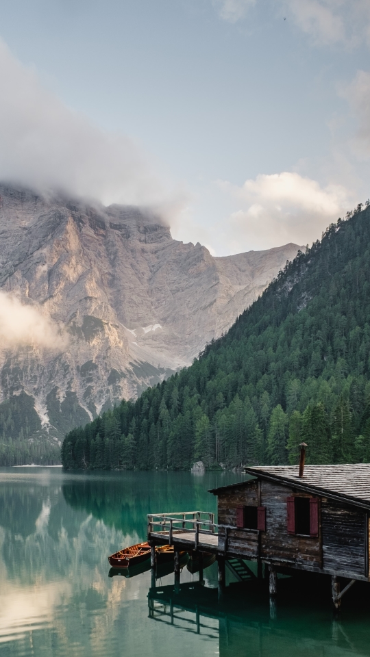 Download mobile wallpaper Lakes, Italy, Building, Mountain, Lake, Reflection, Photography, Cabin for free.