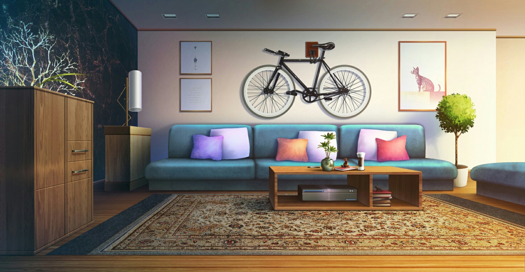 Laden Sie das Zimmer, Fahrrad, Animes-Bild kostenlos auf Ihren PC-Desktop herunter