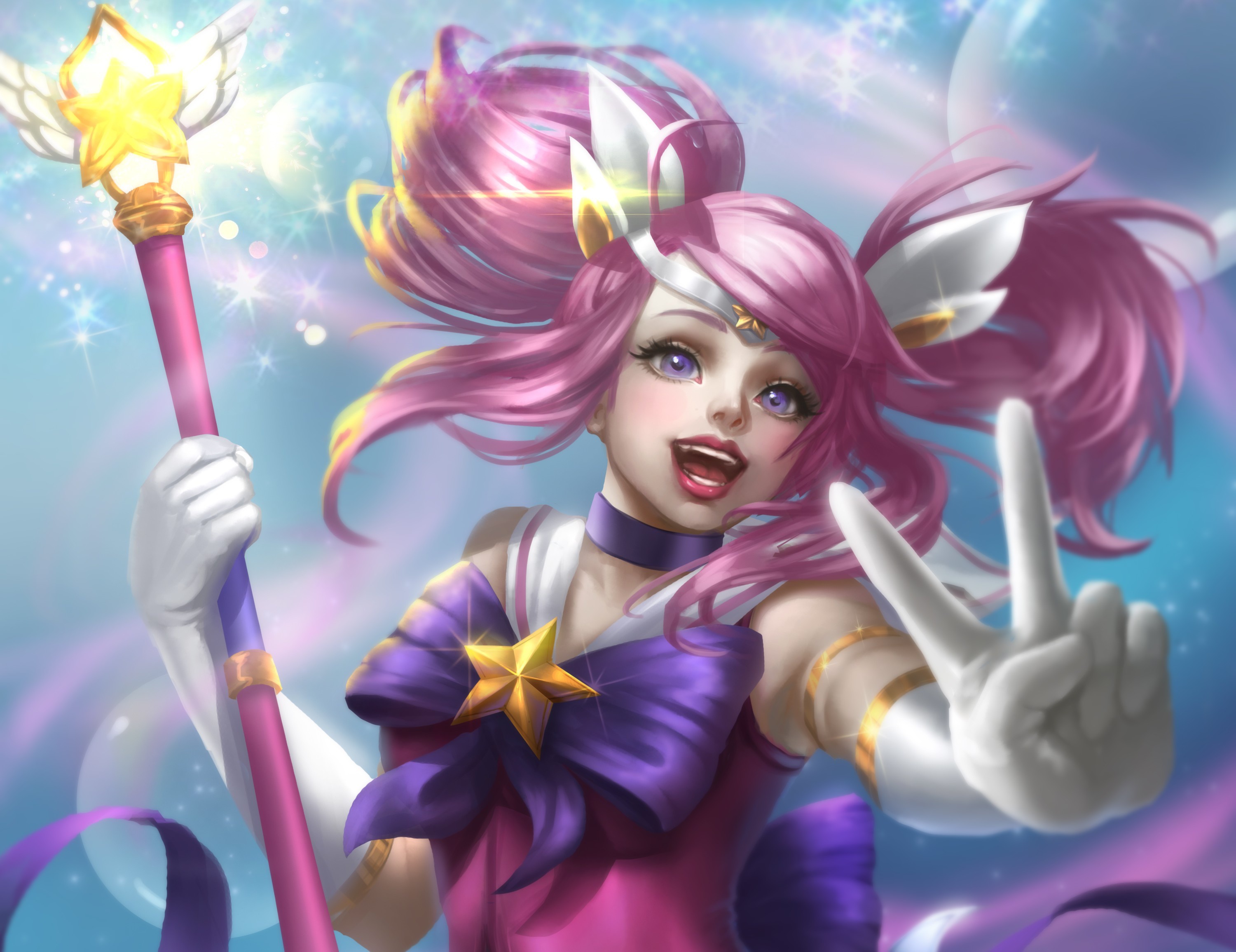 Free download wallpaper League Of Legends, Staff, Pink Hair, Video Game, Purple Eyes, Twintails, Lux (League Of Legends), Star Guardians on your PC desktop