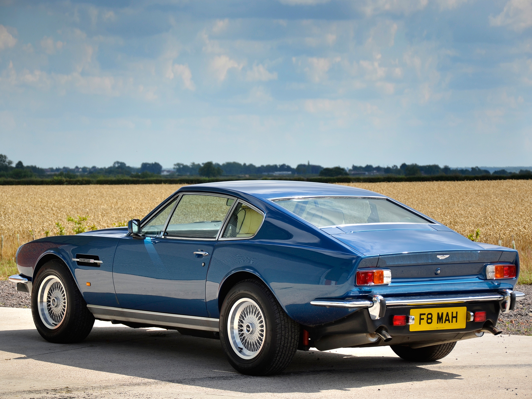 blue, cars, back view, auto, nature, aston martin, rear view, v8, 1972, saloon