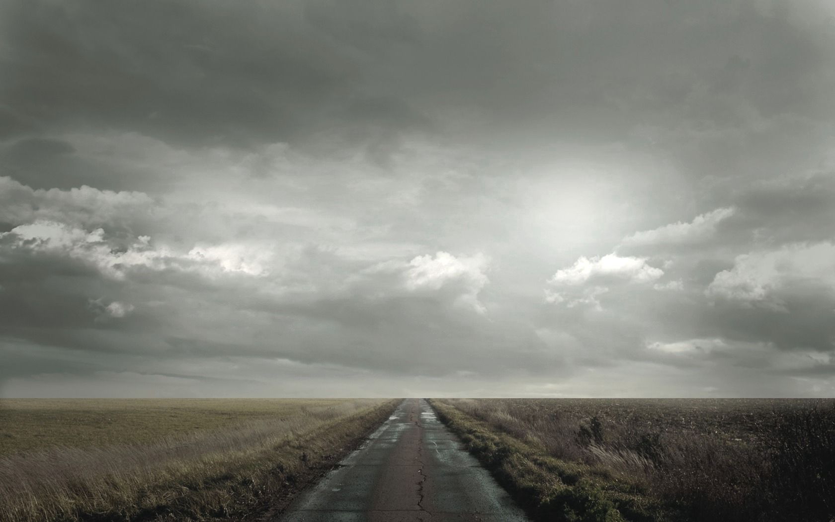 Download mobile wallpaper Field, Clouds, Mainly Cloudy, Overcast, Road, Horizon, Nature for free.
