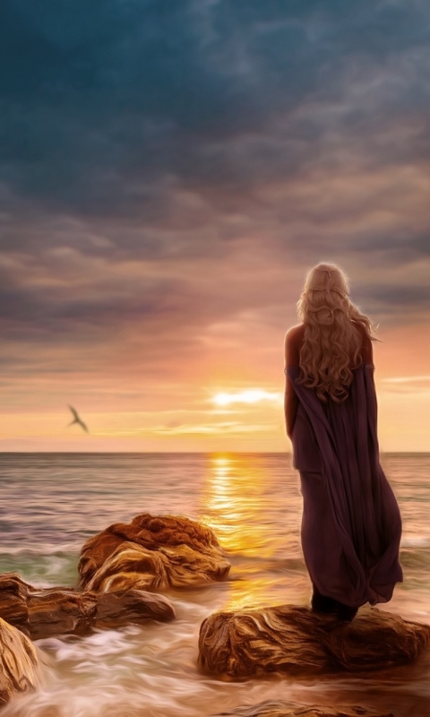 Download mobile wallpaper Sunset, Game Of Thrones, Dragon, Cloud, Tv Show, Seashore for free.