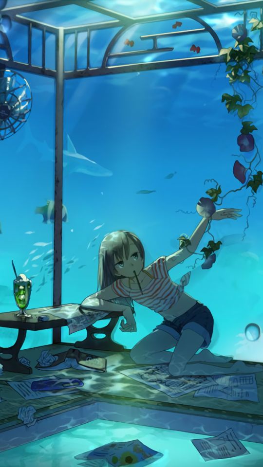 Download mobile wallpaper Anime, Water, Girl, Fish, Underwater for free.