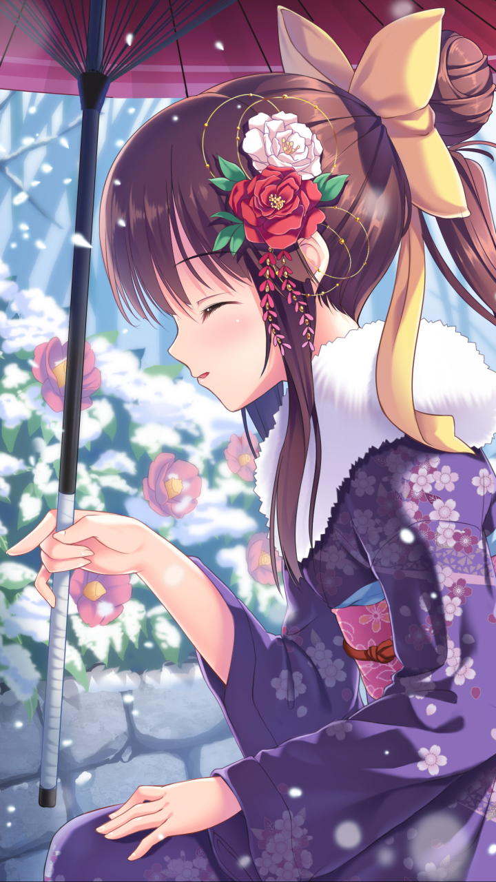 Handy-Wallpaper Mädchen, Blume, Kimono, Animes kostenlos herunterladen.