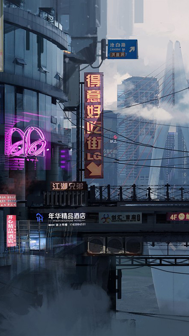Handy-Wallpaper Science Fiction, China, Großstadt, Neonschild kostenlos herunterladen.