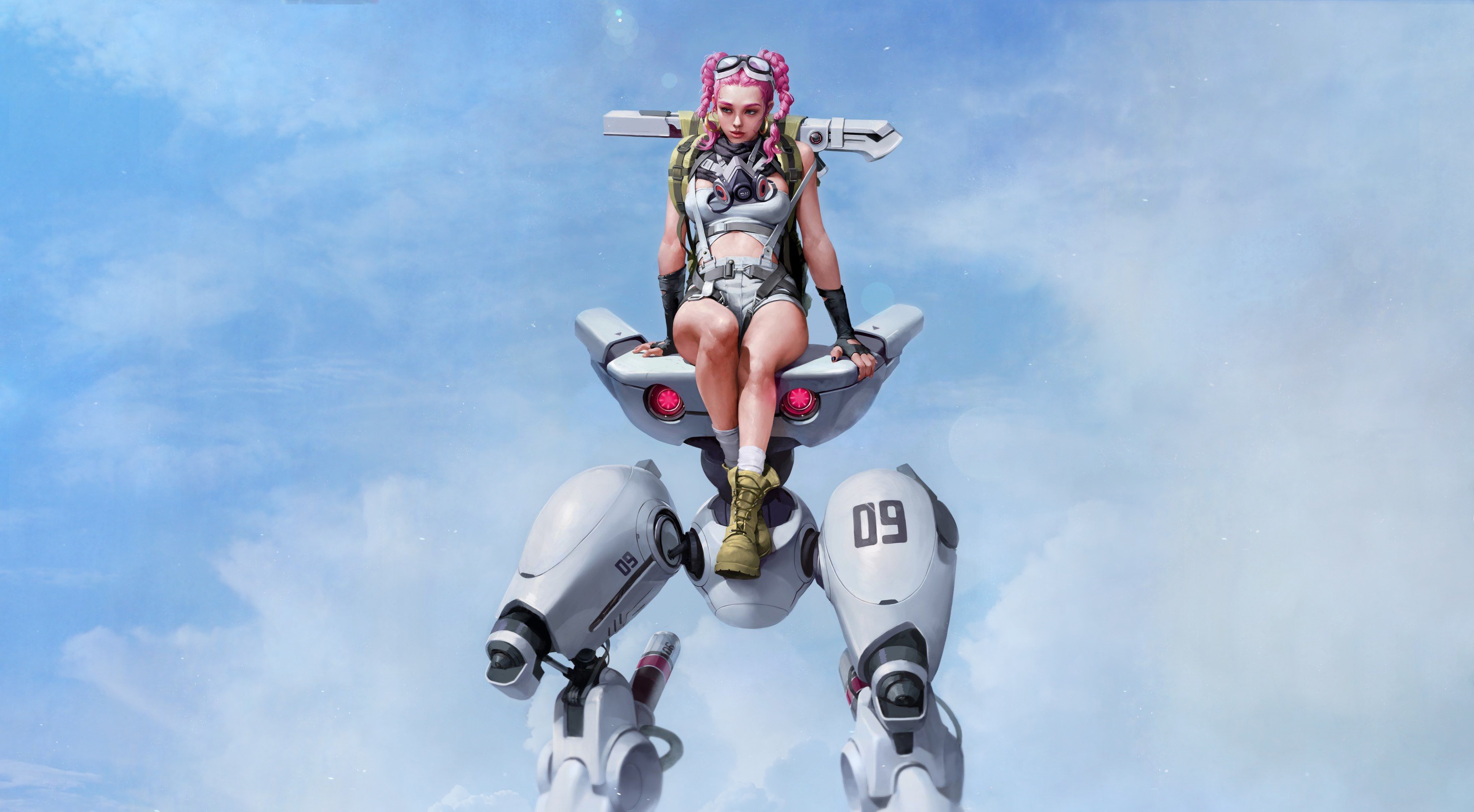 Скачать обои бесплатно Робот, Коса, Розовые Волосы, Научная Фантастика картинка на рабочий стол ПК