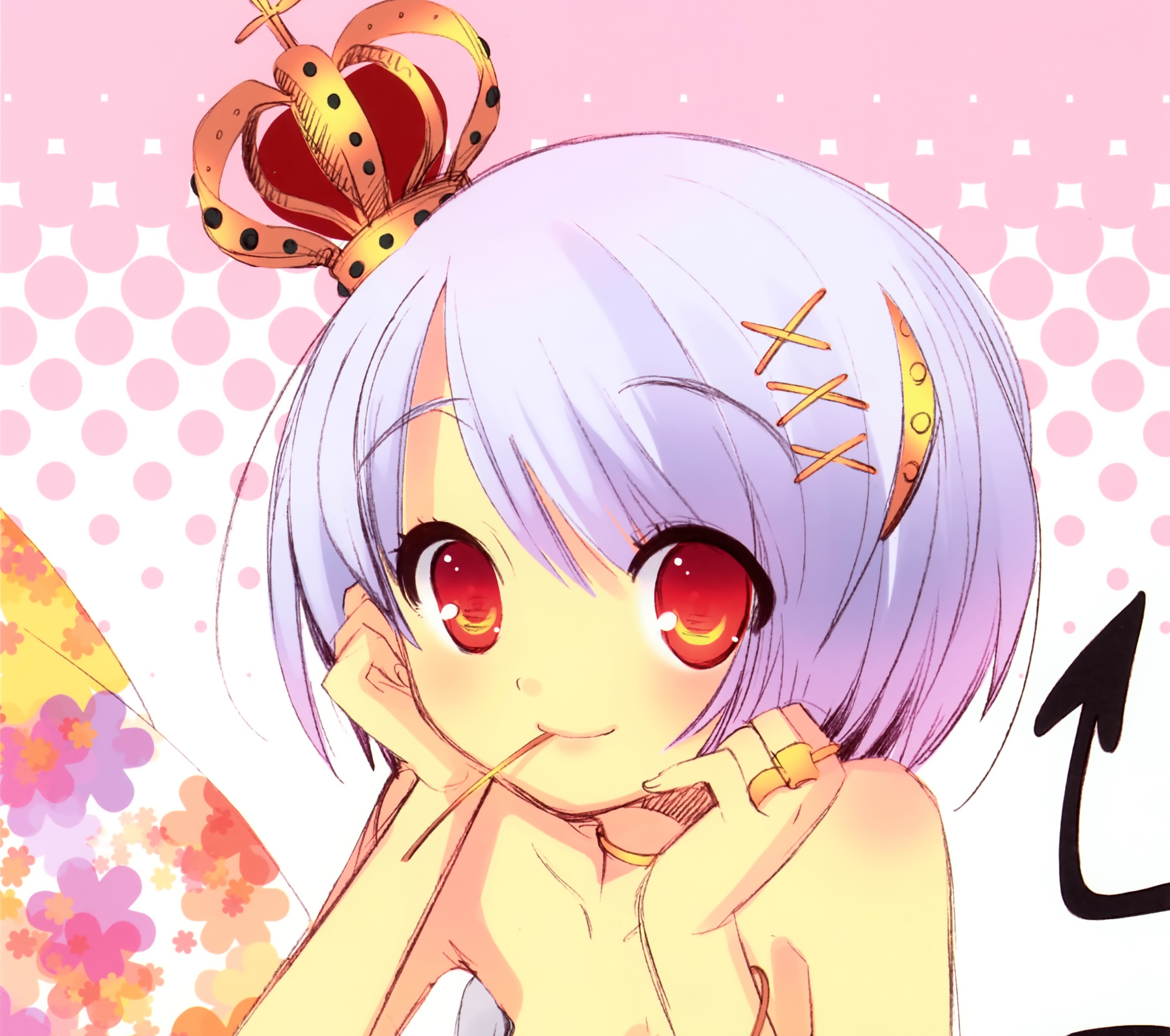 Download mobile wallpaper Anime, Crown, Smile, Ring, Tail, Original, Short Hair for free.